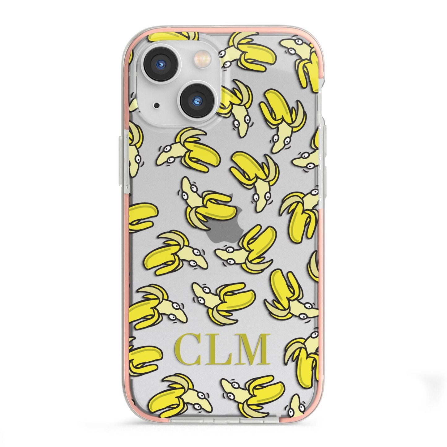Personalised Banana Initials Clear iPhone 13 Mini TPU Impact Case with Pink Edges