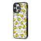Personalised Banana Initials Clear iPhone 13 Pro Max Black Impact Case Side Angle on Silver phone