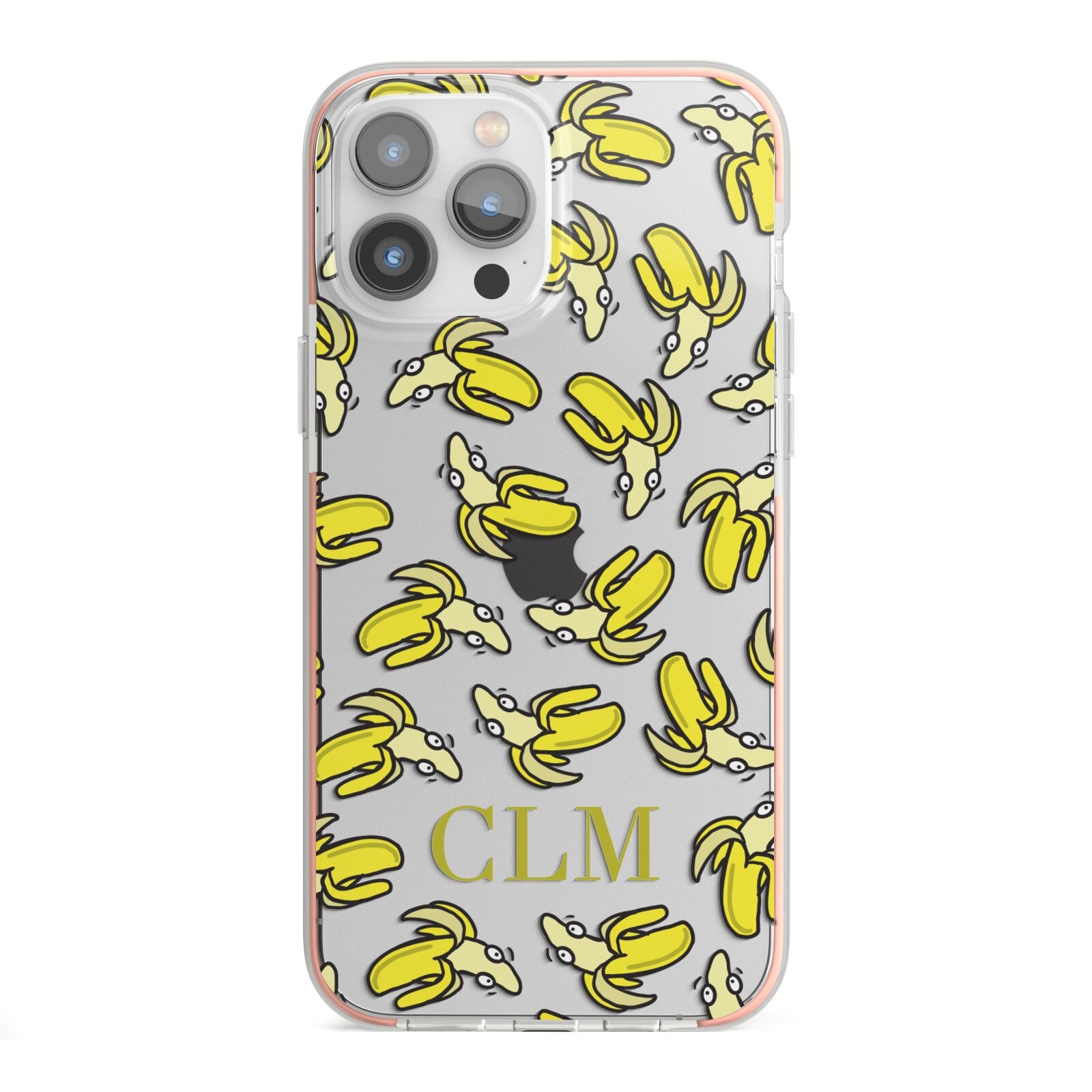 Personalised Banana Initials Clear iPhone 13 Pro Max TPU Impact Case with Pink Edges