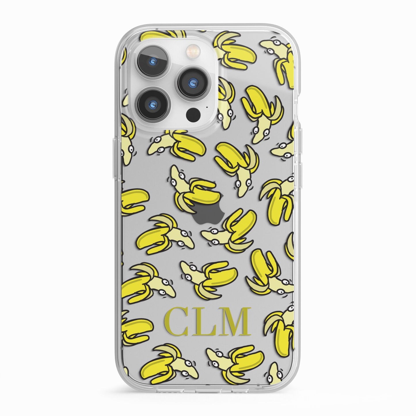 Personalised Banana Initials Clear iPhone 13 Pro TPU Impact Case with White Edges