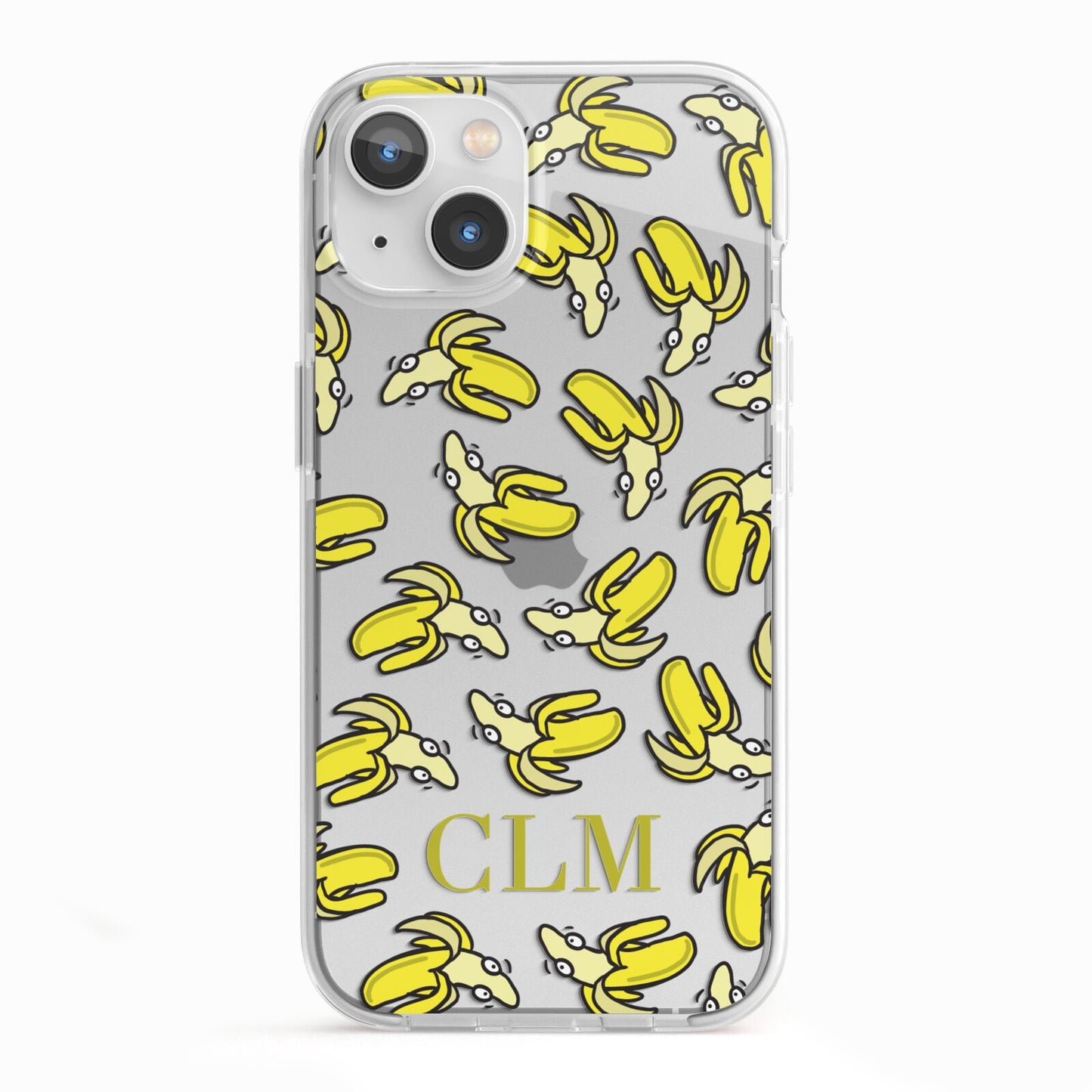 Personalised Banana Initials Clear iPhone 13 TPU Impact Case with White Edges