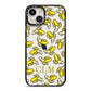 Personalised Banana Initials Clear iPhone 14 Black Impact Case on Silver phone