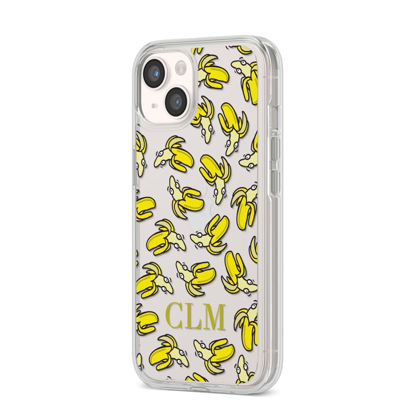 Personalised Banana Initials Clear iPhone 14 Clear Tough Case Starlight Angled Image