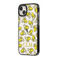 Personalised Banana Initials Clear iPhone 14 Plus Black Impact Case Side Angle on Silver phone