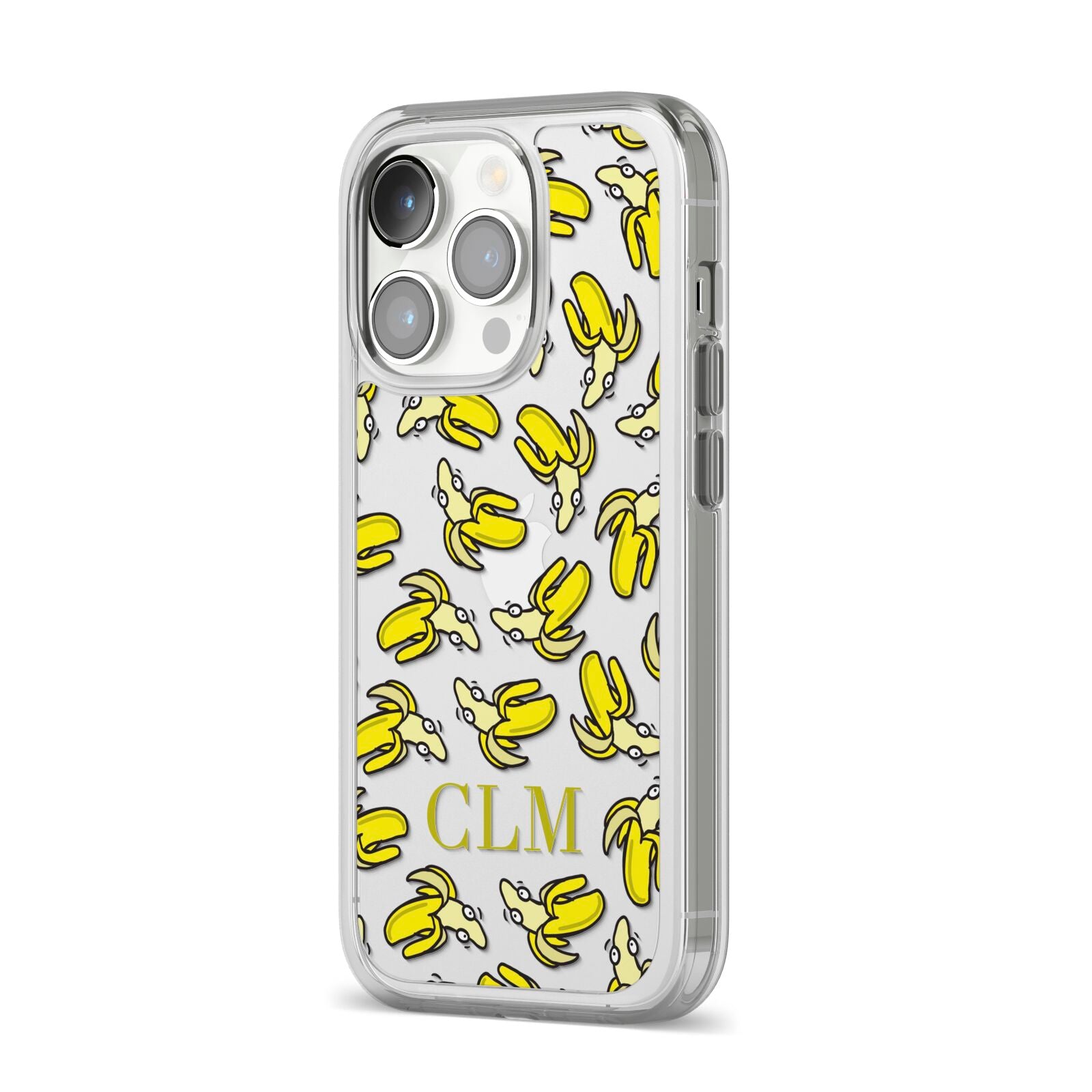 Personalised Banana Initials Clear iPhone 14 Pro Clear Tough Case Silver Angled Image