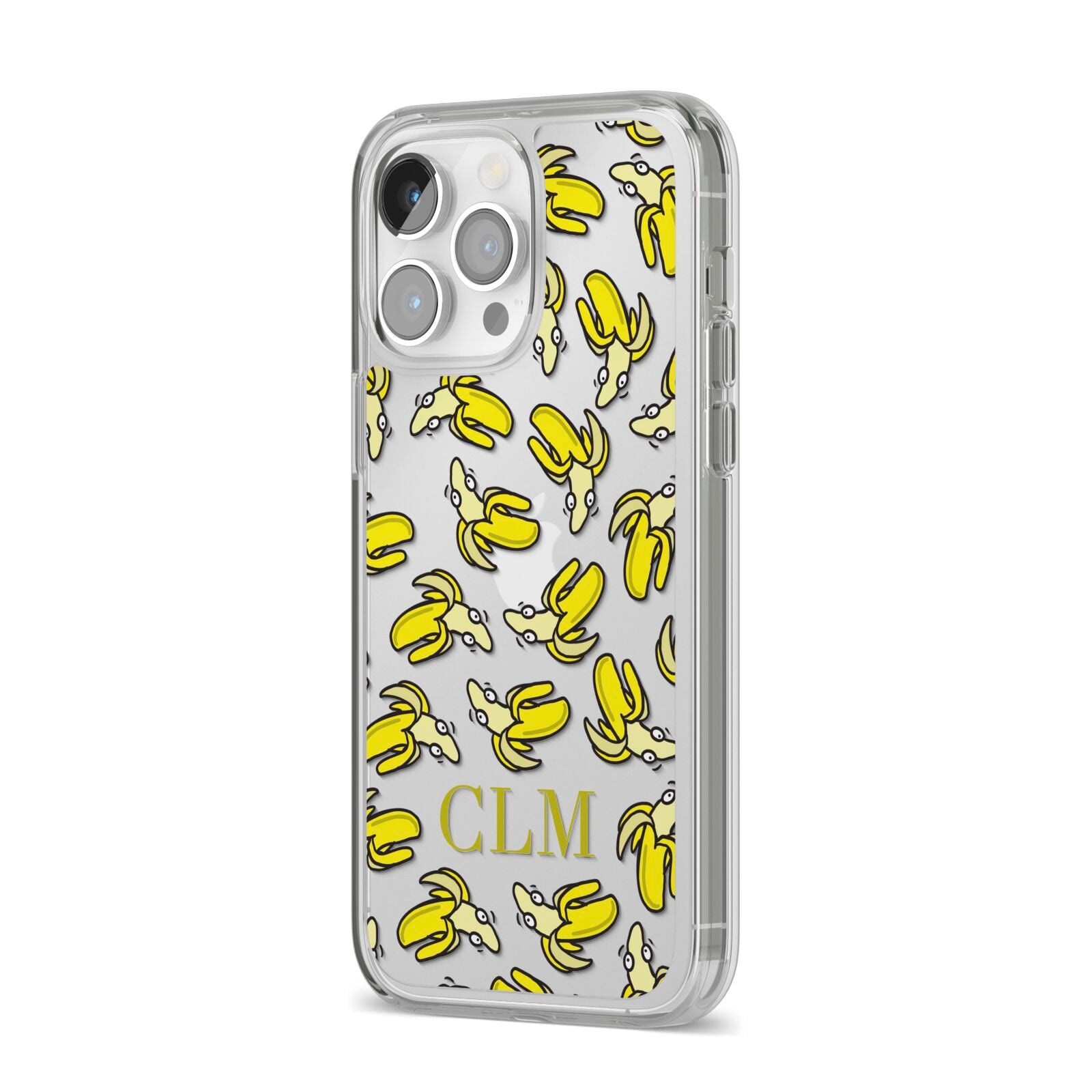 Personalised Banana Initials Clear iPhone 14 Pro Max Clear Tough Case Silver Angled Image