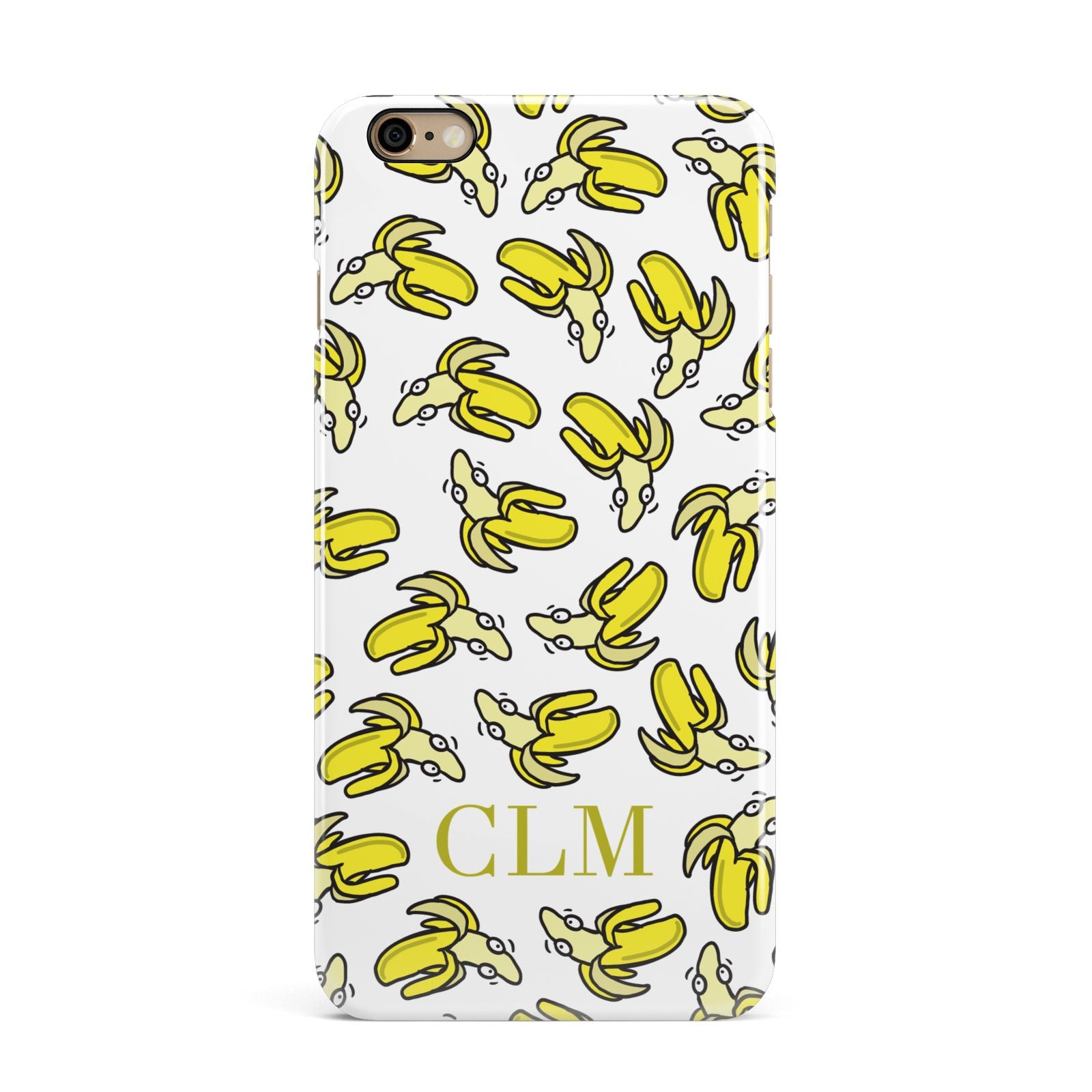 Personalised Banana Initials Clear iPhone 6 Plus 3D Snap Case on Gold Phone