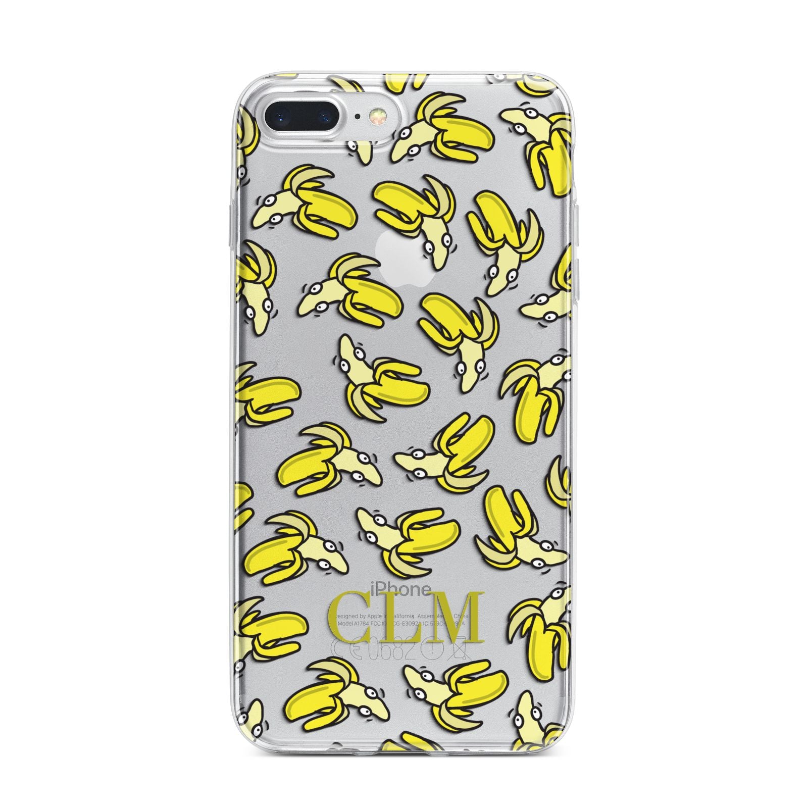 Personalised Banana Initials Clear iPhone 7 Plus Bumper Case on Silver iPhone