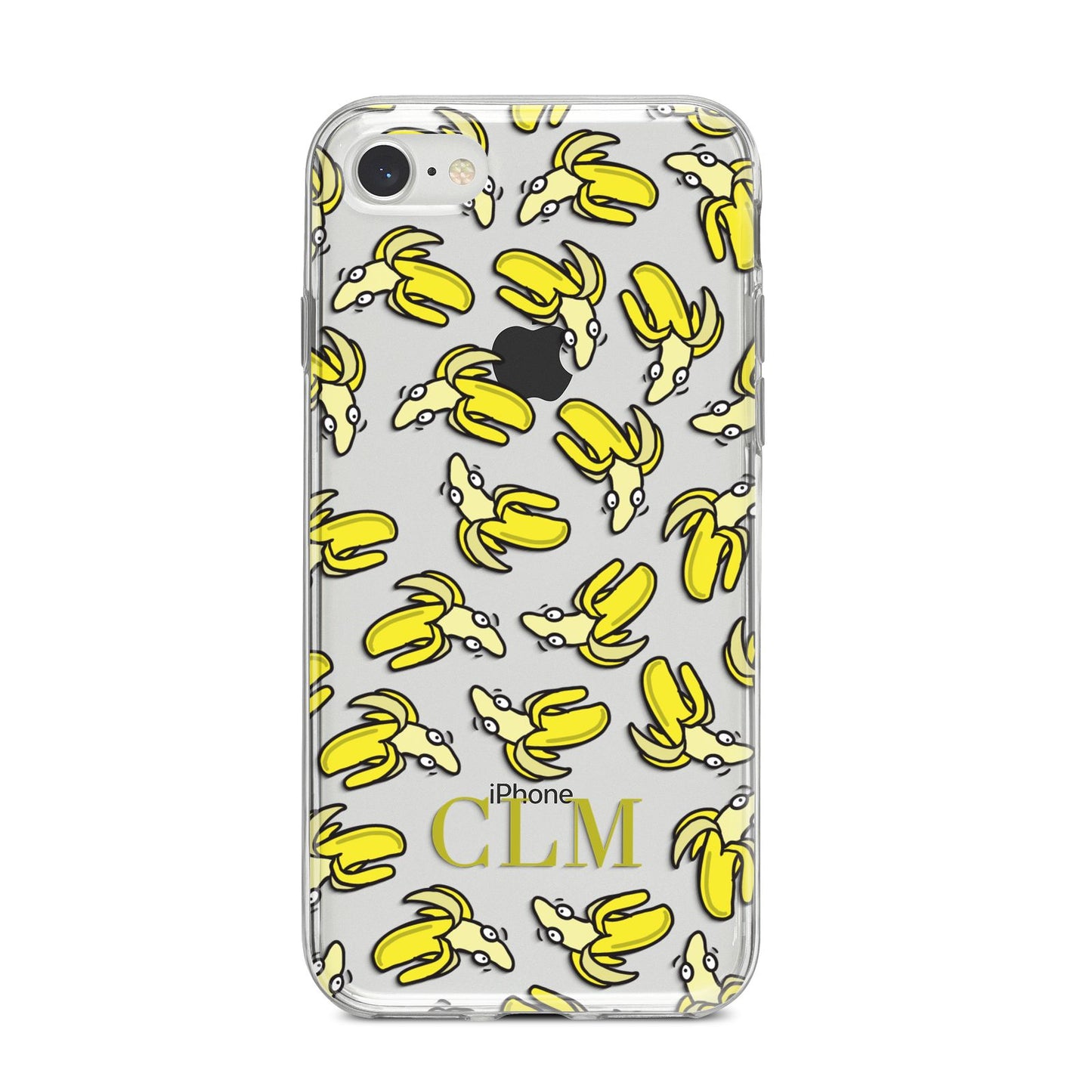 Personalised Banana Initials Clear iPhone 8 Bumper Case on Silver iPhone