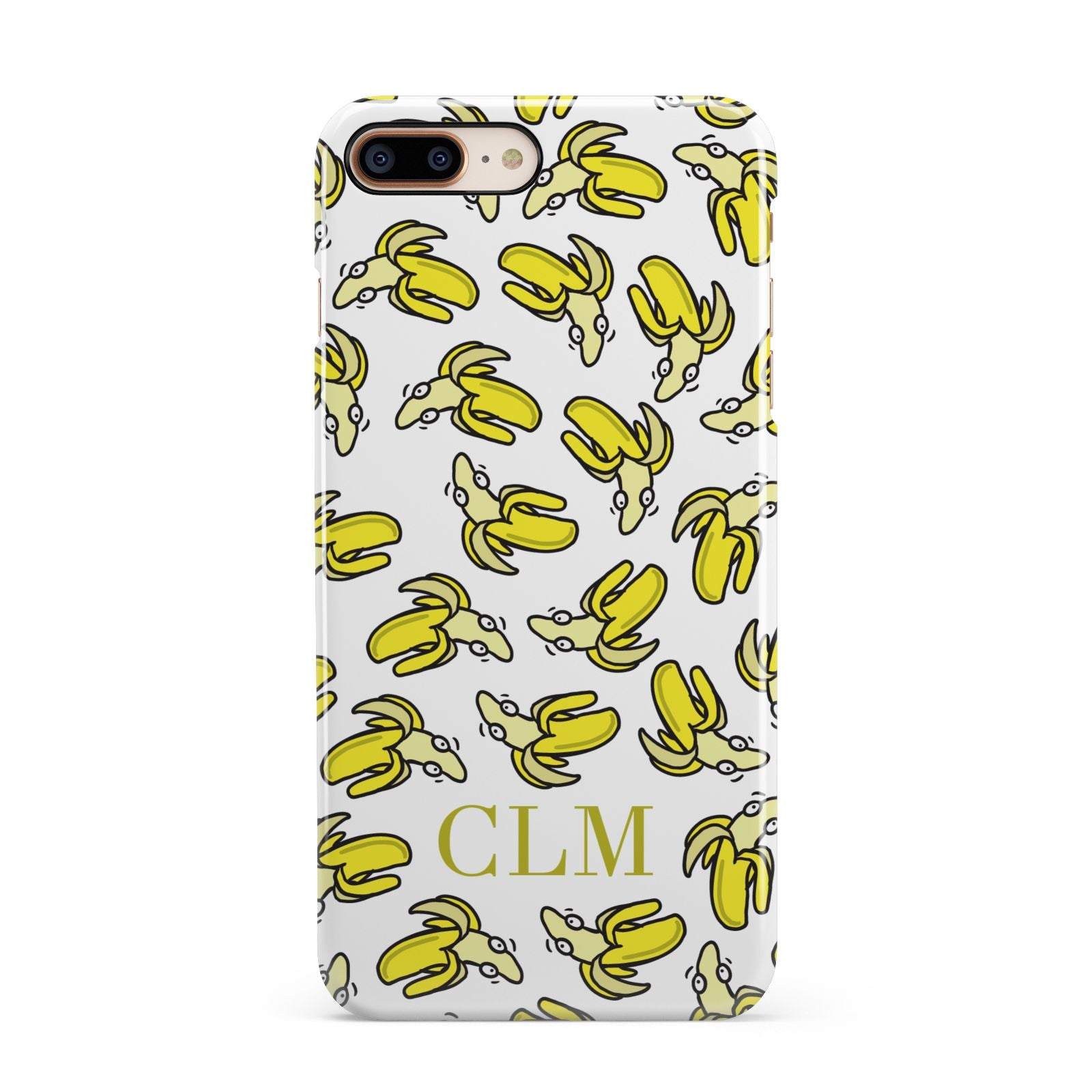 Personalised Banana Initials Clear iPhone 8 Plus 3D Snap Case on Gold Phone