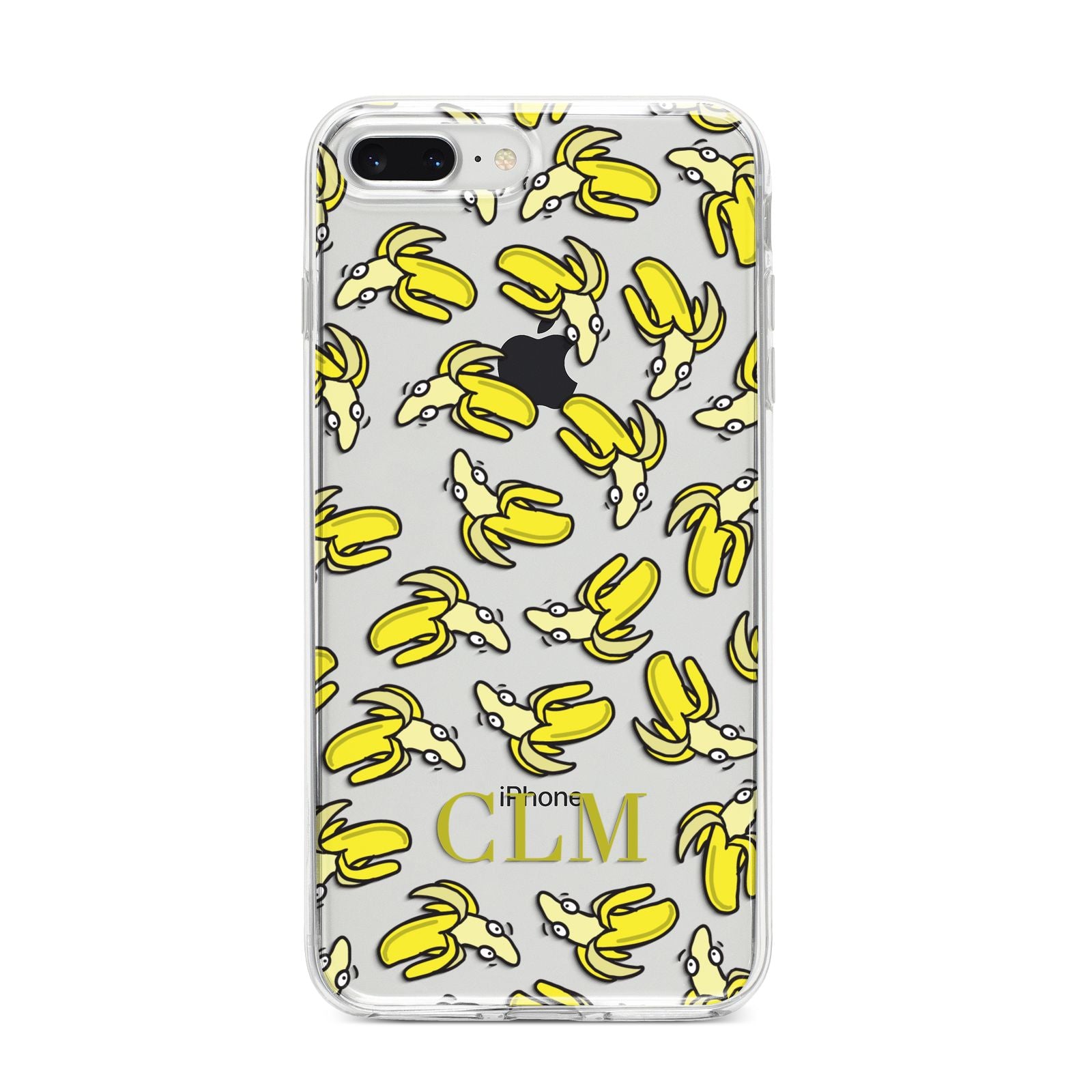 Personalised Banana Initials Clear iPhone 8 Plus Bumper Case on Silver iPhone