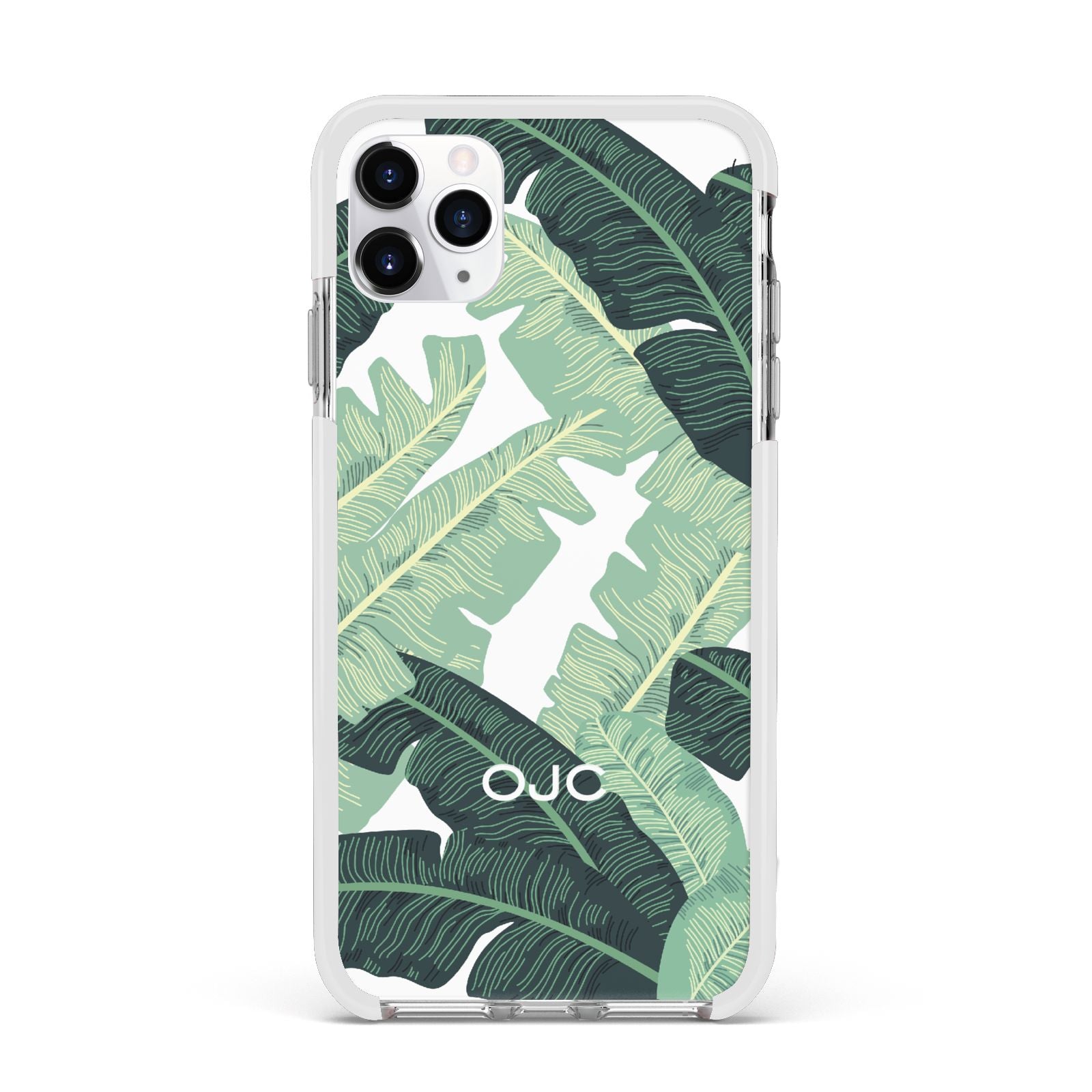 Personalised Banana Leaves Apple iPhone 11 Pro Max in Silver with White Impact Case