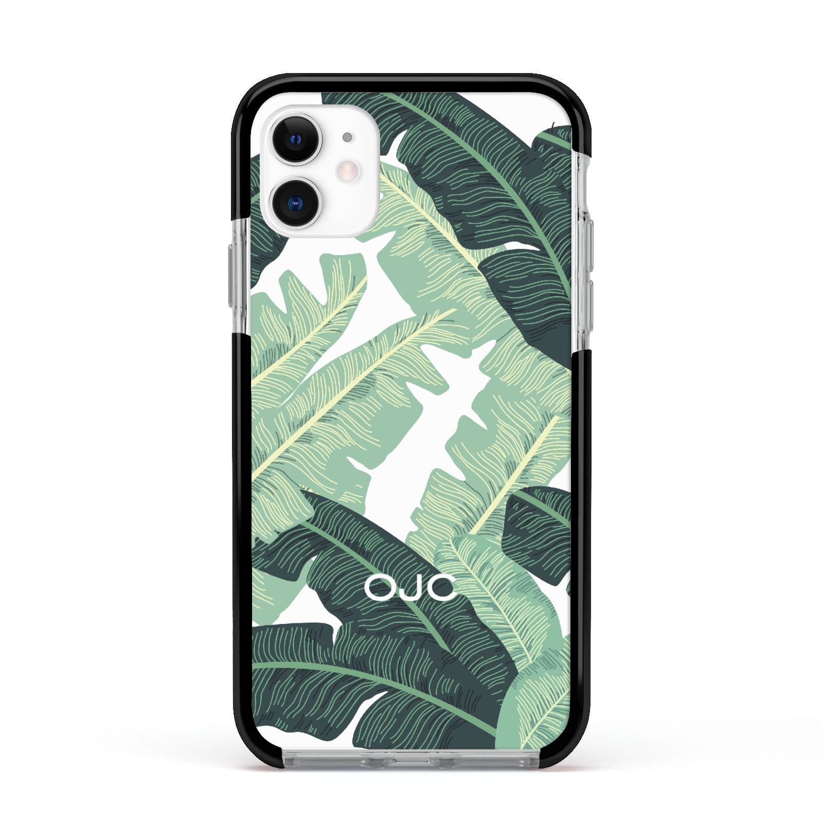 Personalised Banana Leaves Apple iPhone 11 in White with Black Impact Case