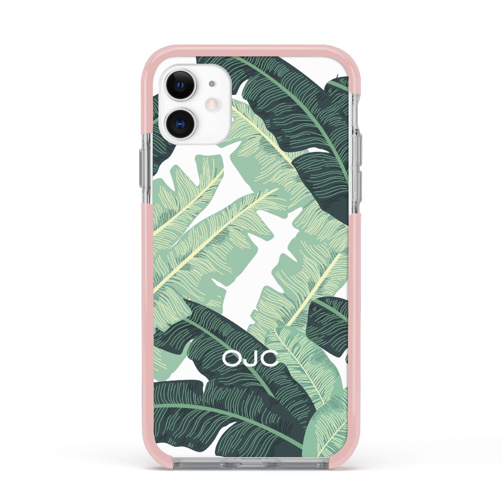 Personalised Banana Leaves Apple iPhone 11 in White with Pink Impact Case