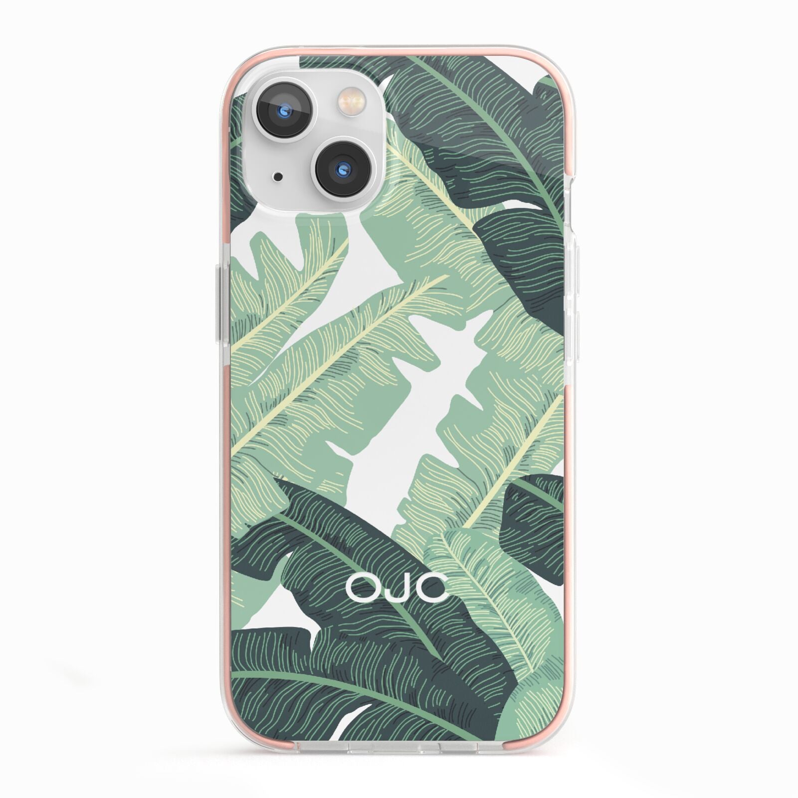 Personalised Banana Leaves iPhone 13 TPU Impact Case with Pink Edges