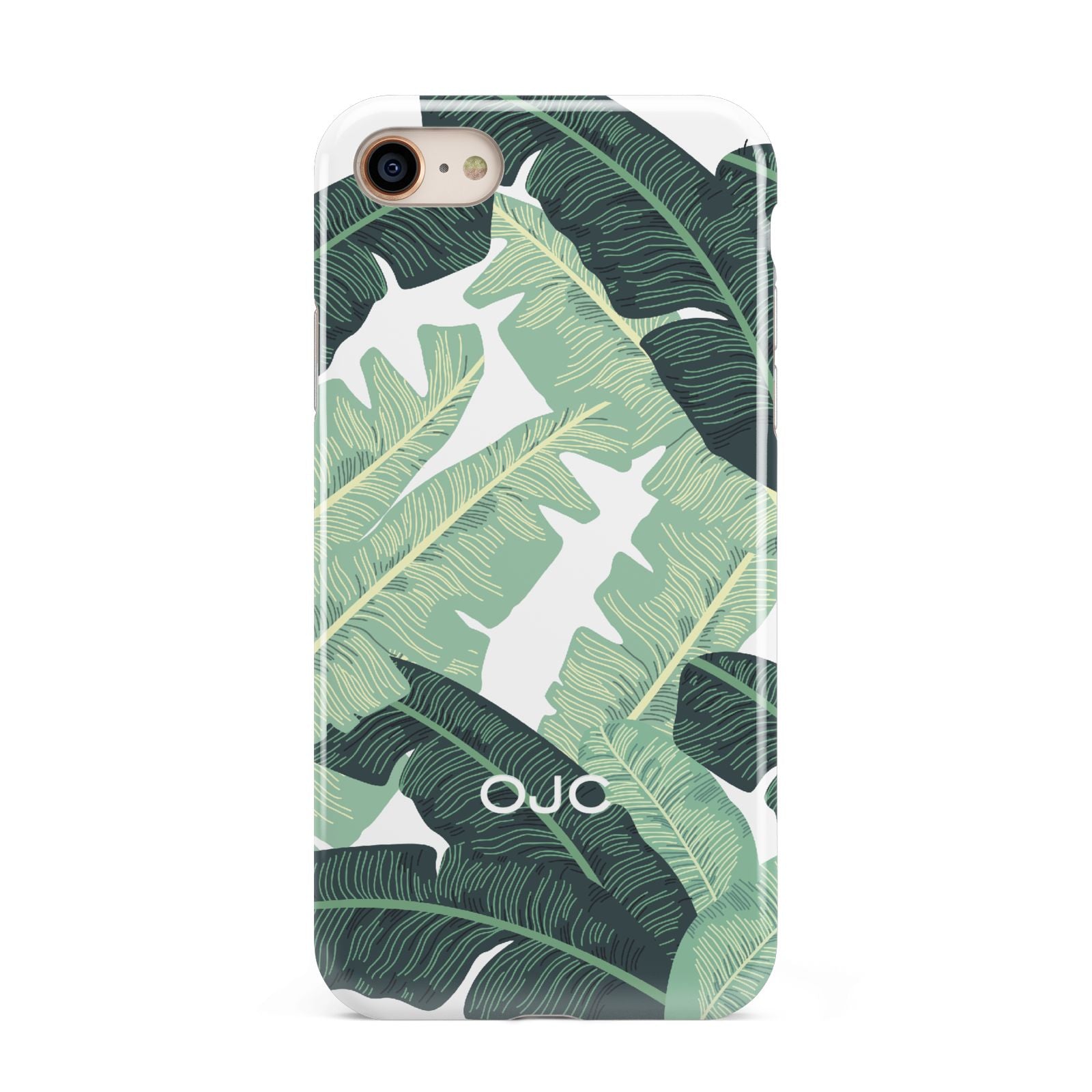 Personalised Banana Leaves iPhone 8 3D Tough Case on Gold Phone