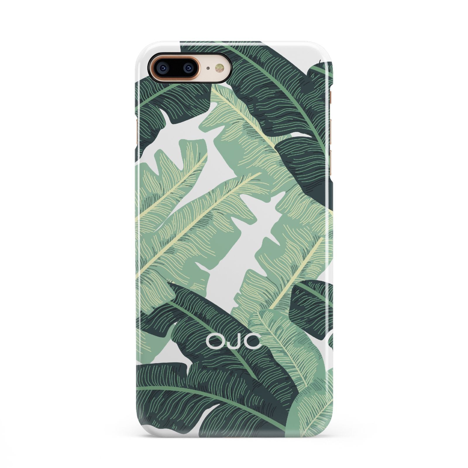 Personalised Banana Leaves iPhone 8 Plus 3D Snap Case on Gold Phone