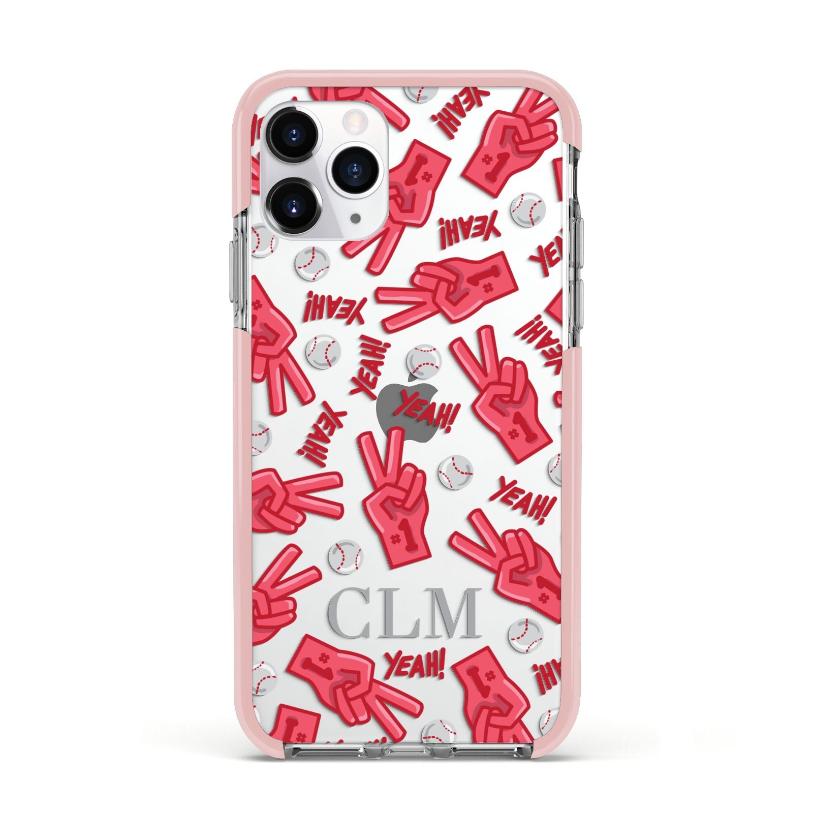 Personalised Baseball Initials Apple iPhone 11 Pro in Silver with Pink Impact Case