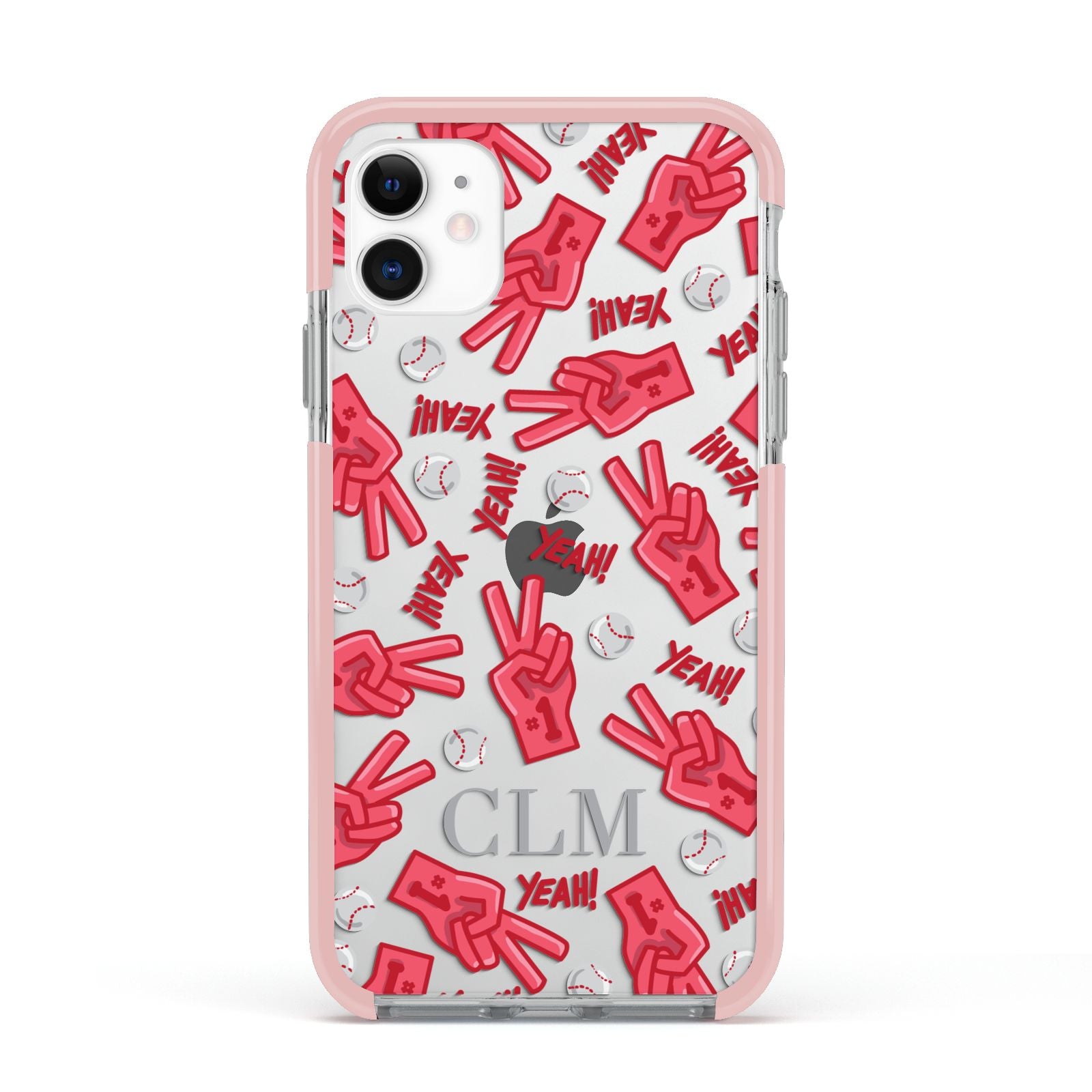 Personalised Baseball Initials Apple iPhone 11 in White with Pink Impact Case
