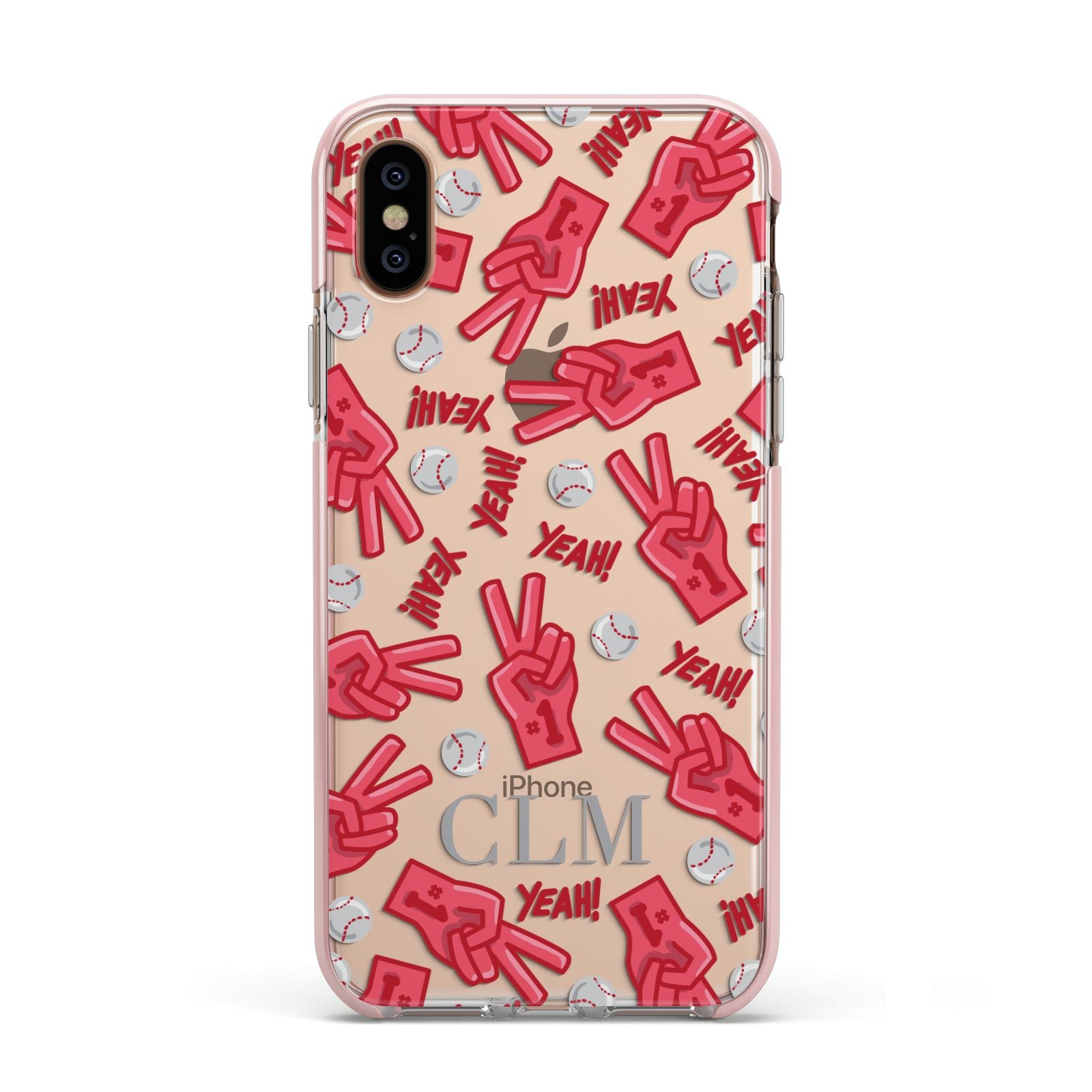 Personalised Baseball Initials Apple iPhone Xs Impact Case Pink Edge on Gold Phone