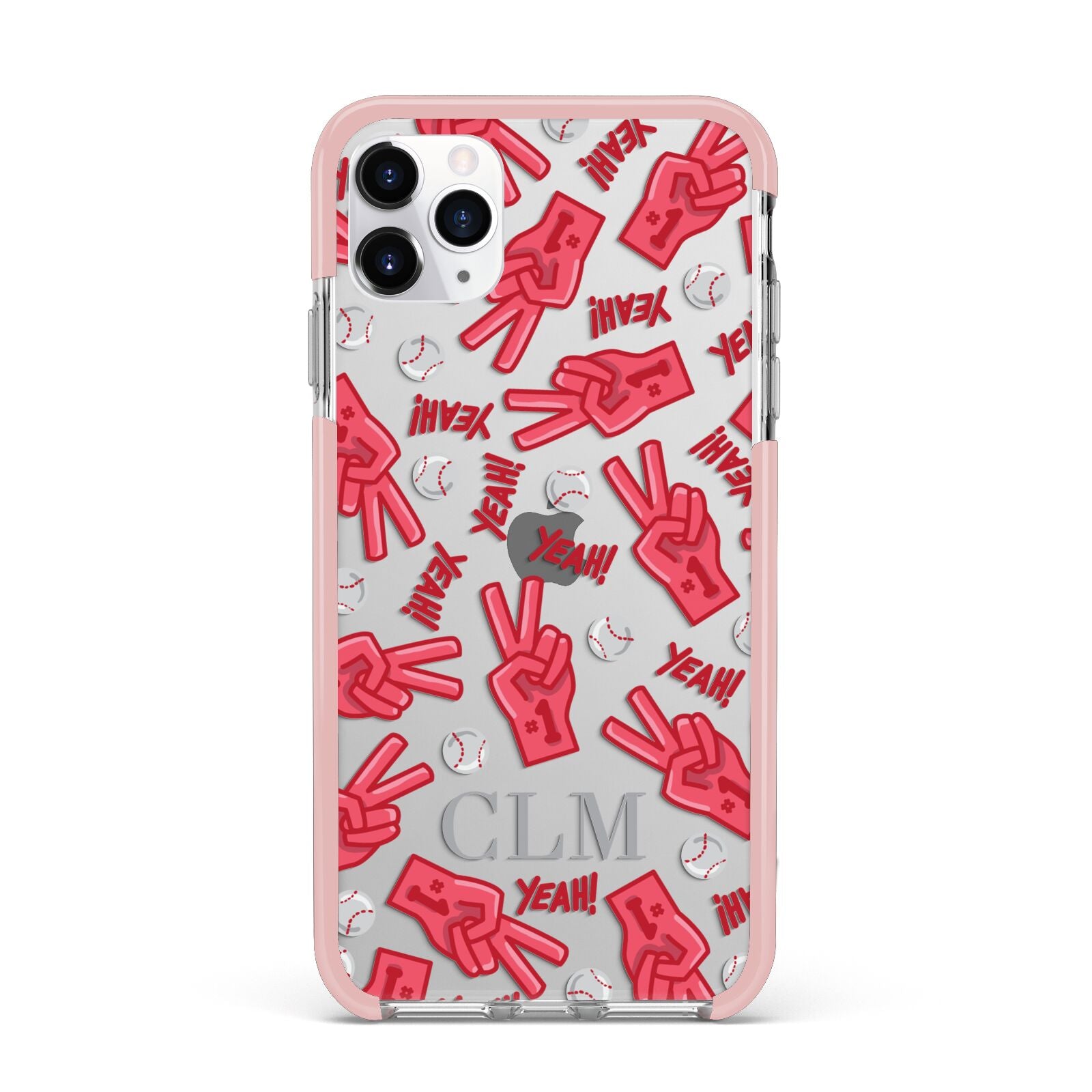 Personalised Baseball Initials iPhone 11 Pro Max Impact Pink Edge Case