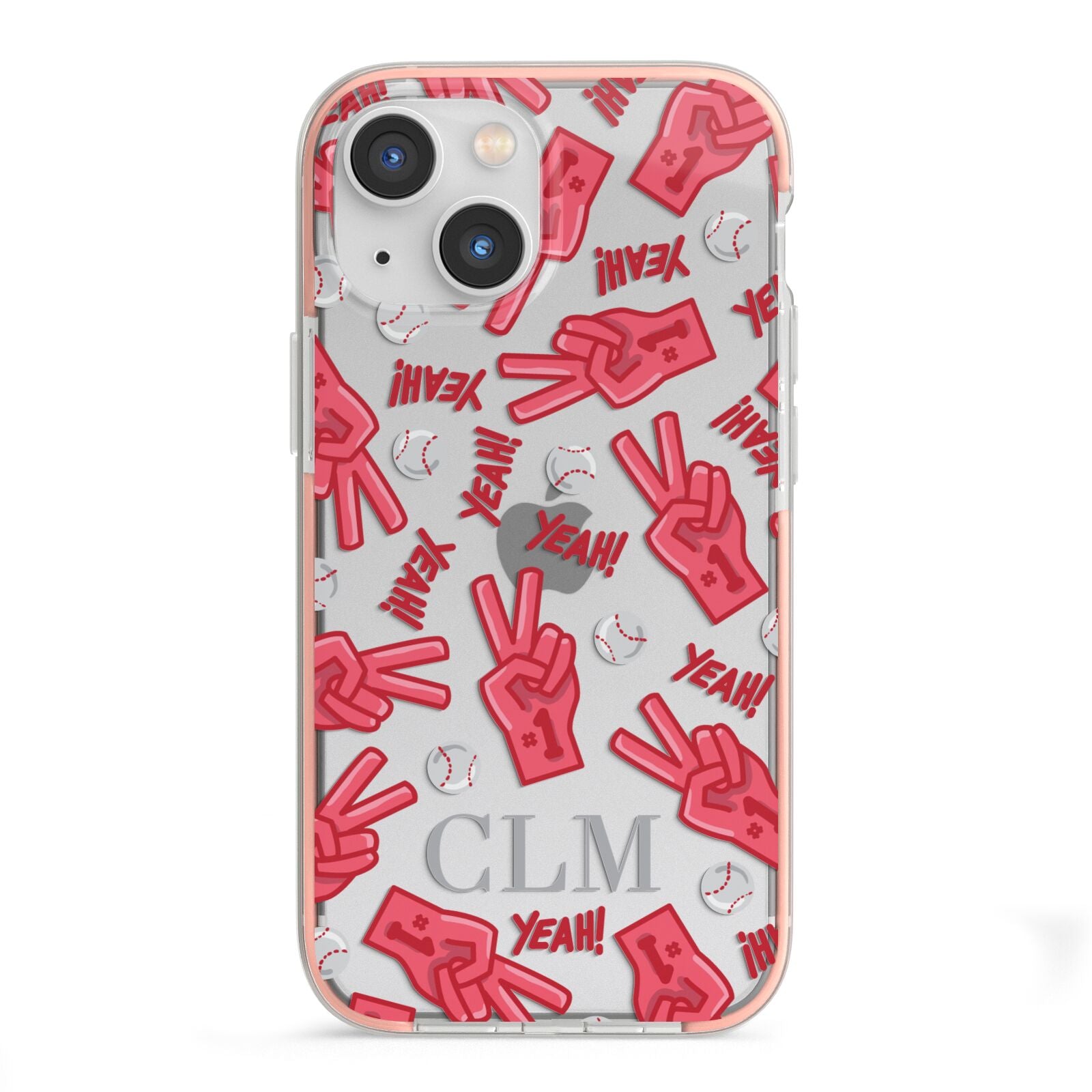 Personalised Baseball Initials iPhone 13 Mini TPU Impact Case with Pink Edges