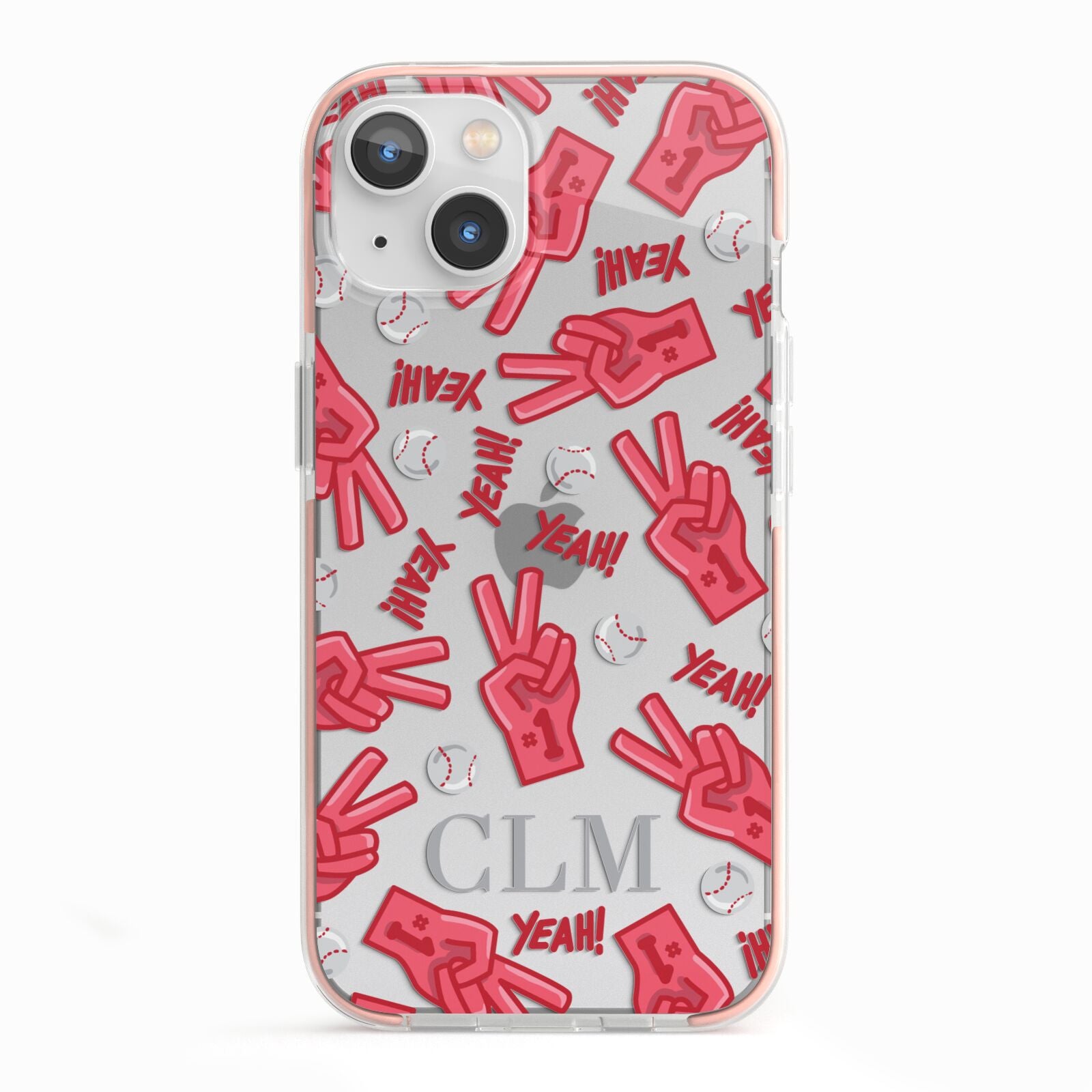Personalised Baseball Initials iPhone 13 TPU Impact Case with Pink Edges