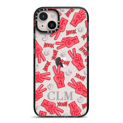 Personalised Baseball Initials iPhone 14 Plus Black Impact Case on Silver phone