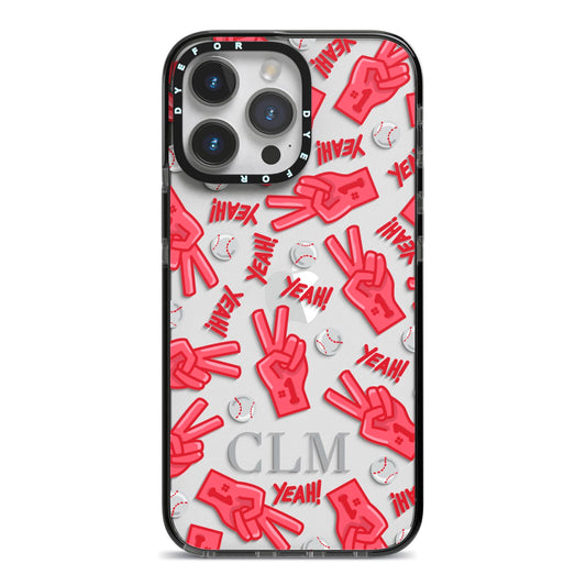 Personalised Baseball Initials iPhone 14 Pro Max Black Impact Case on Silver phone