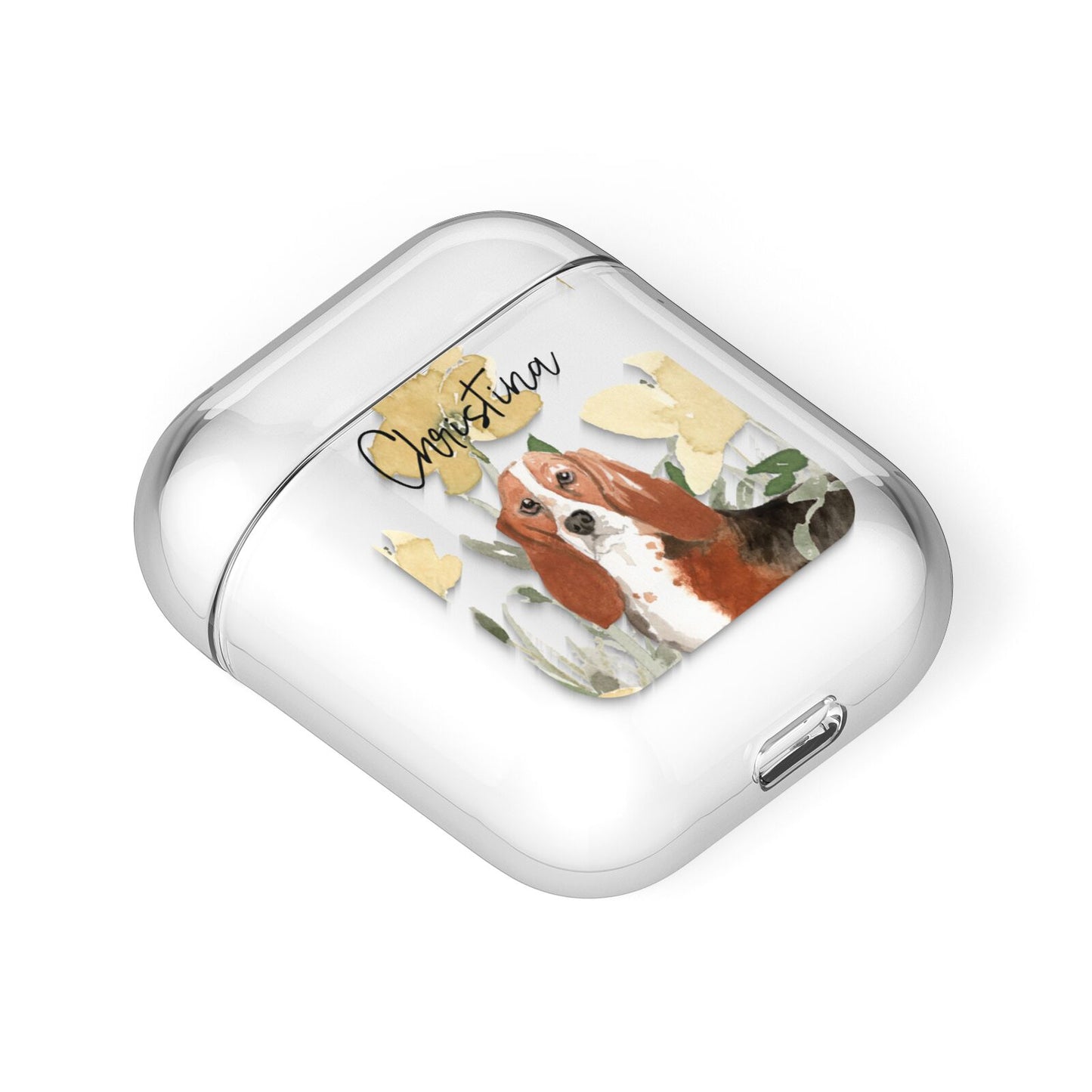 Personalised Basset Hound Dog AirPods Case Laid Flat