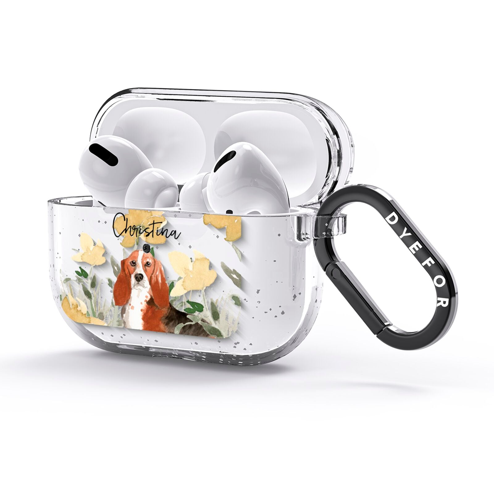 Personalised Basset Hound Dog AirPods Glitter Case 3rd Gen Side Image