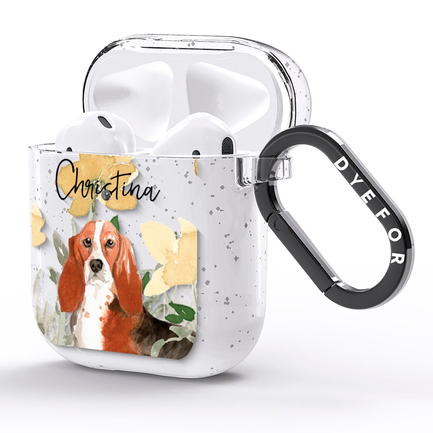 Personalised Basset Hound Dog AirPods Glitter Case Side Image
