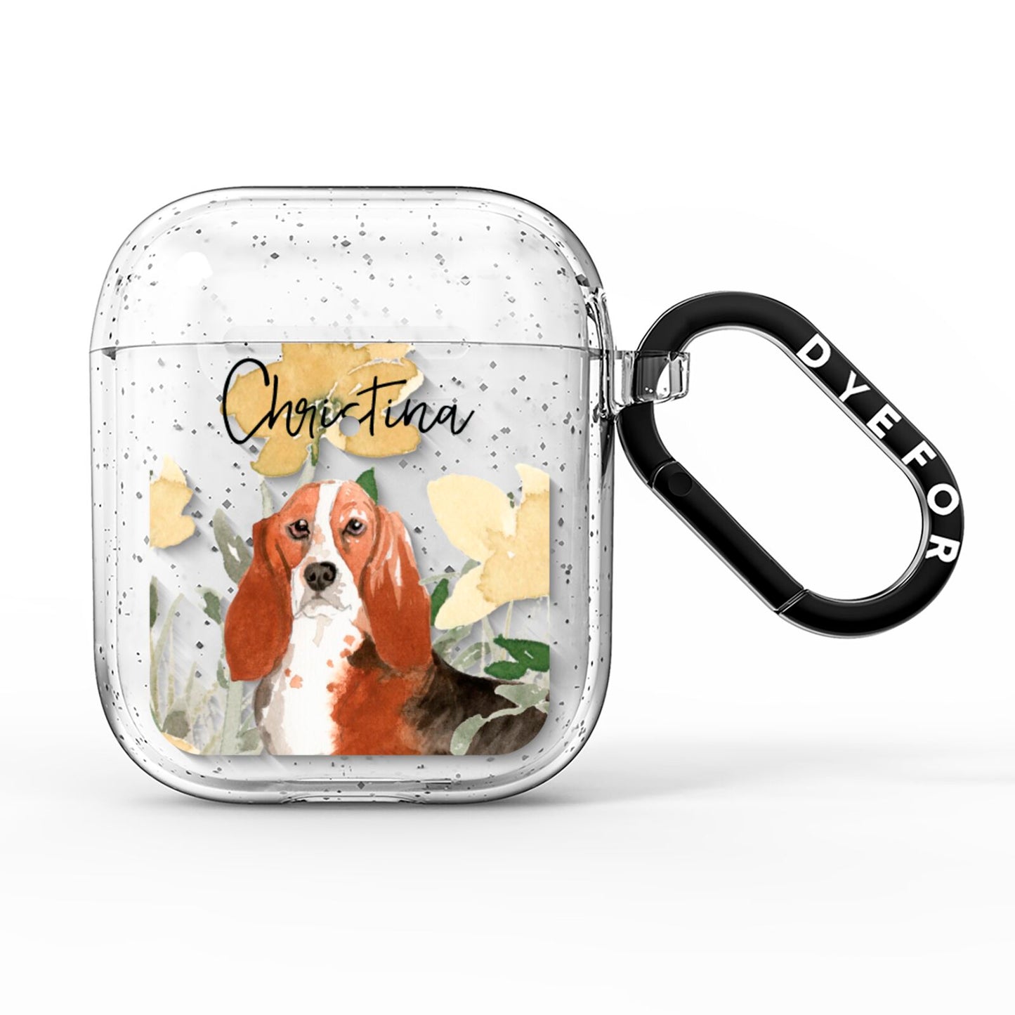 Personalised Basset Hound Dog AirPods Glitter Case