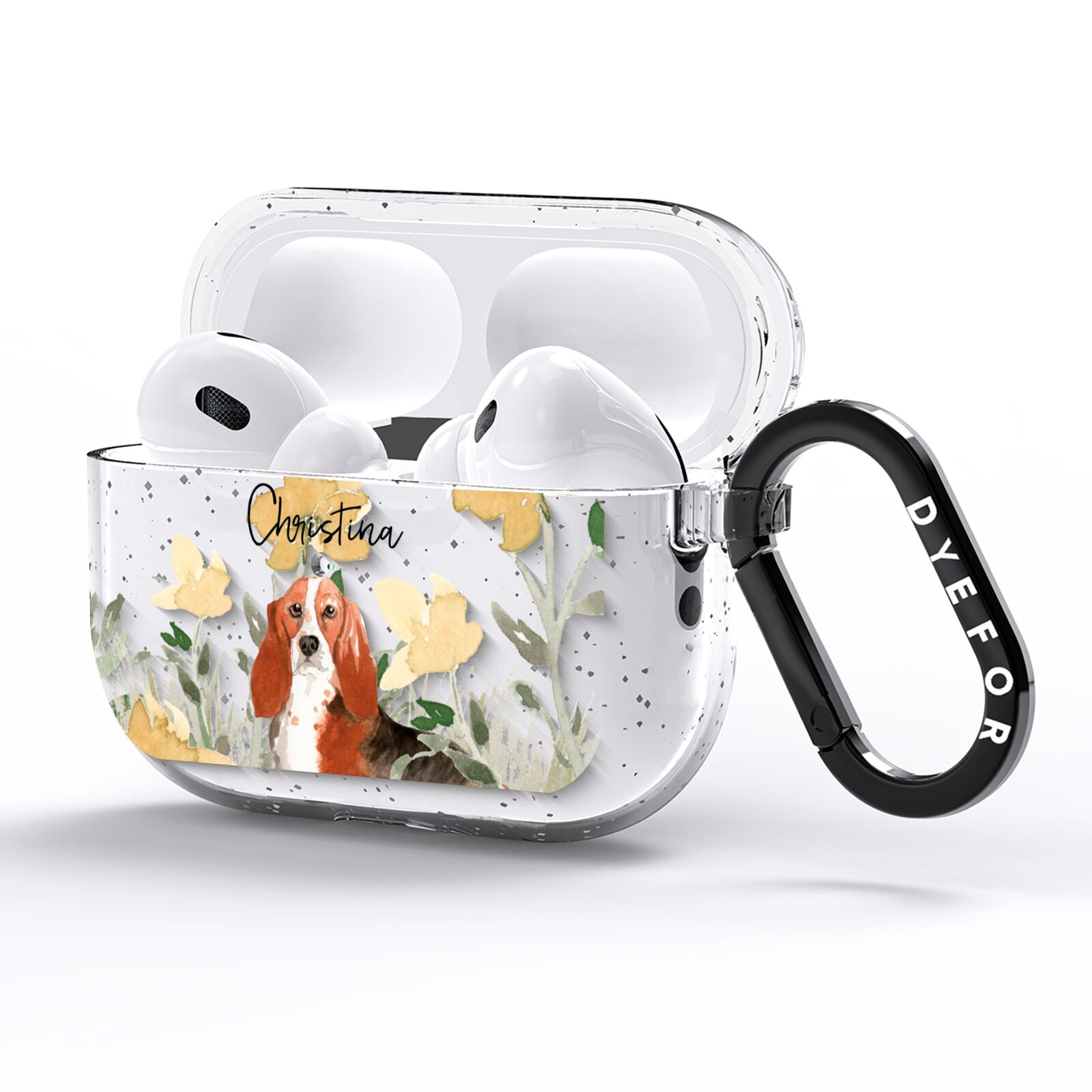 Personalised Basset Hound Dog AirPods Pro Glitter Case Side Image