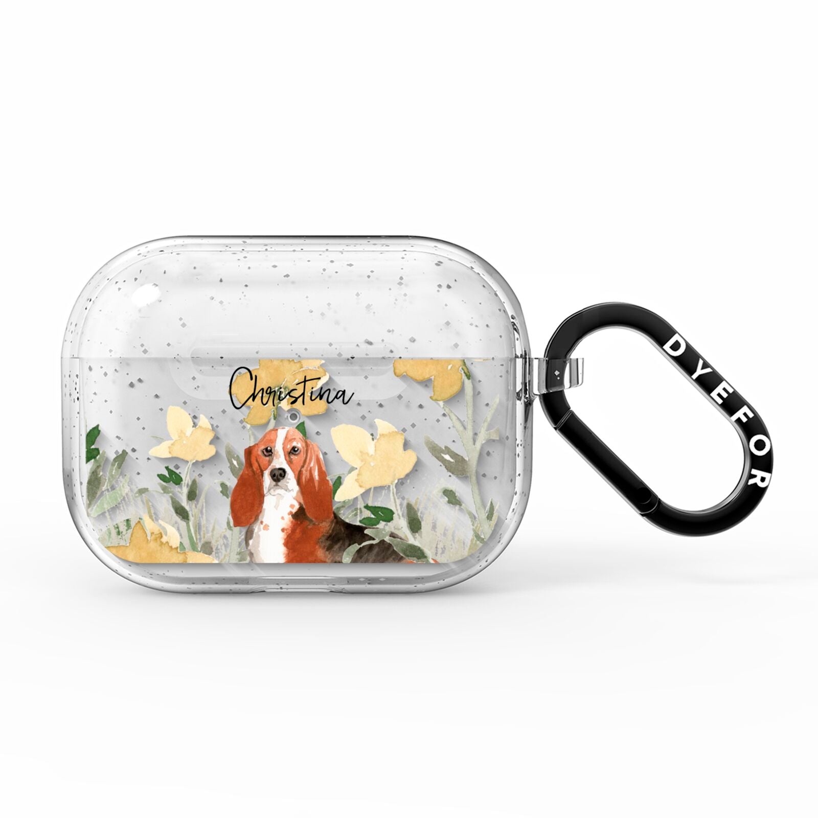 Personalised Basset Hound Dog AirPods Pro Glitter Case
