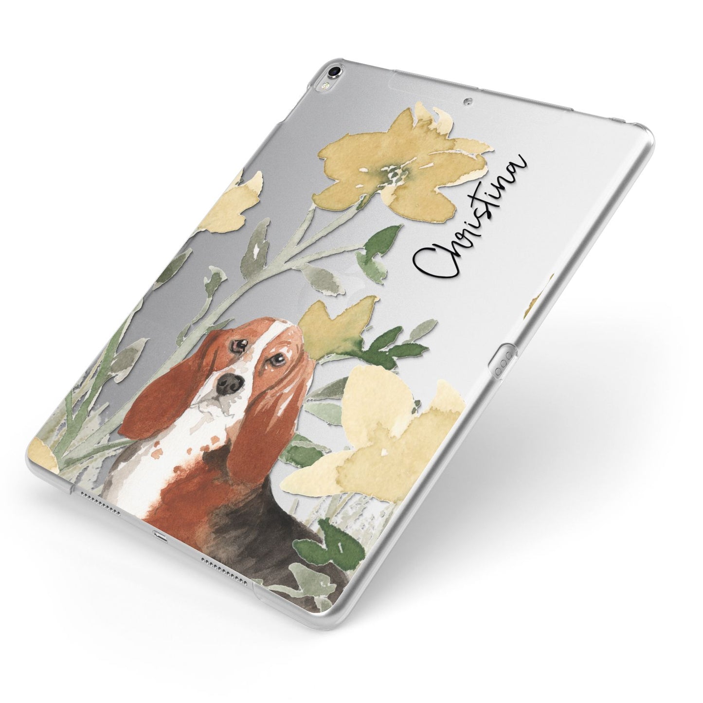 Personalised Basset Hound Dog Apple iPad Case on Silver iPad Side View