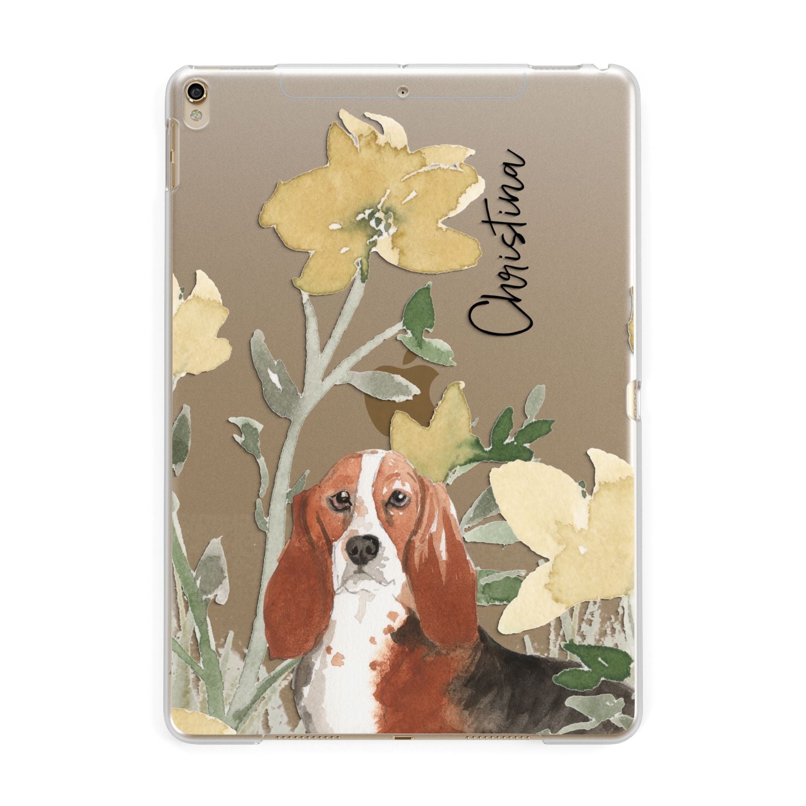 Personalised Basset Hound Dog Apple iPad Gold Case
