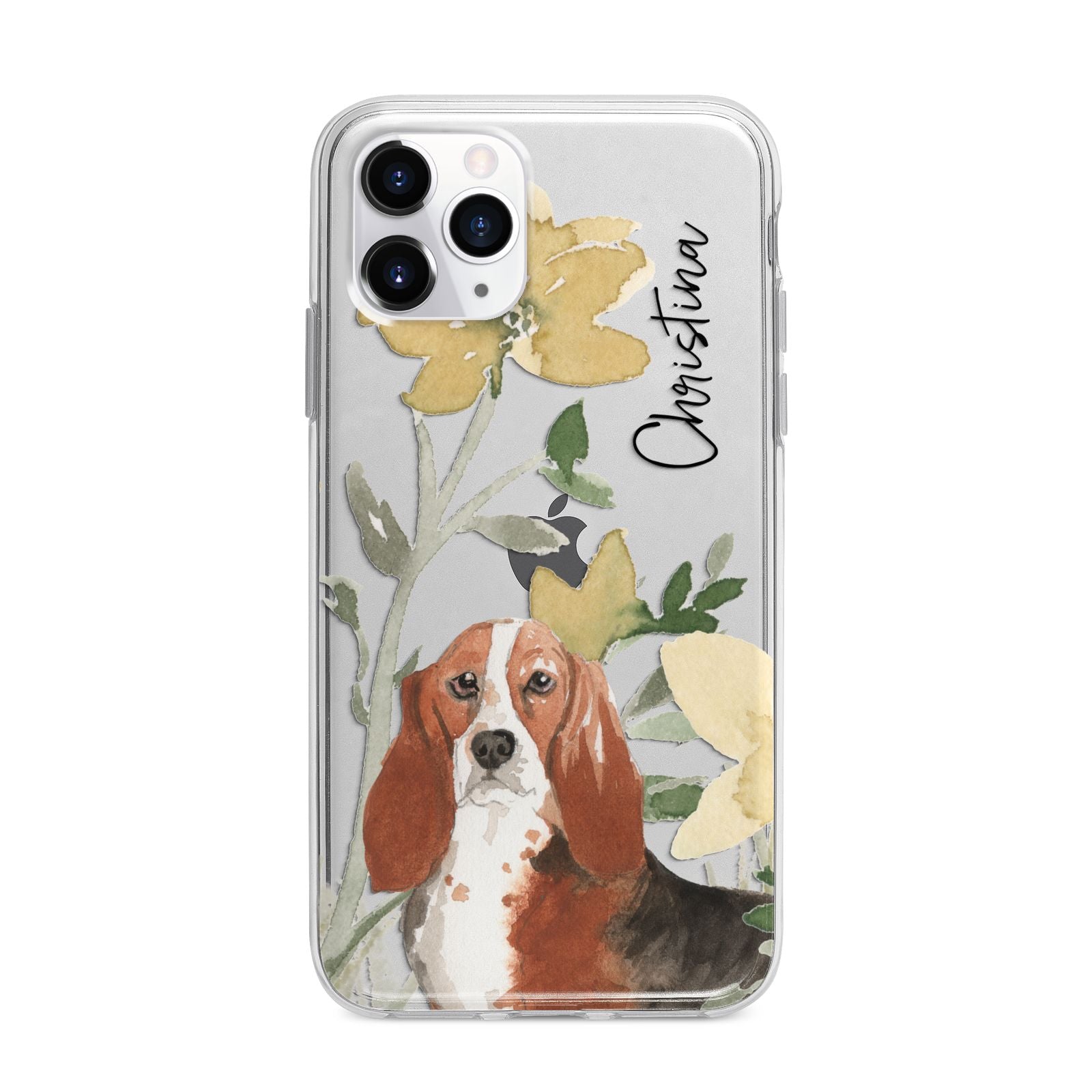 Personalised Basset Hound Dog Apple iPhone 11 Pro Max in Silver with Bumper Case