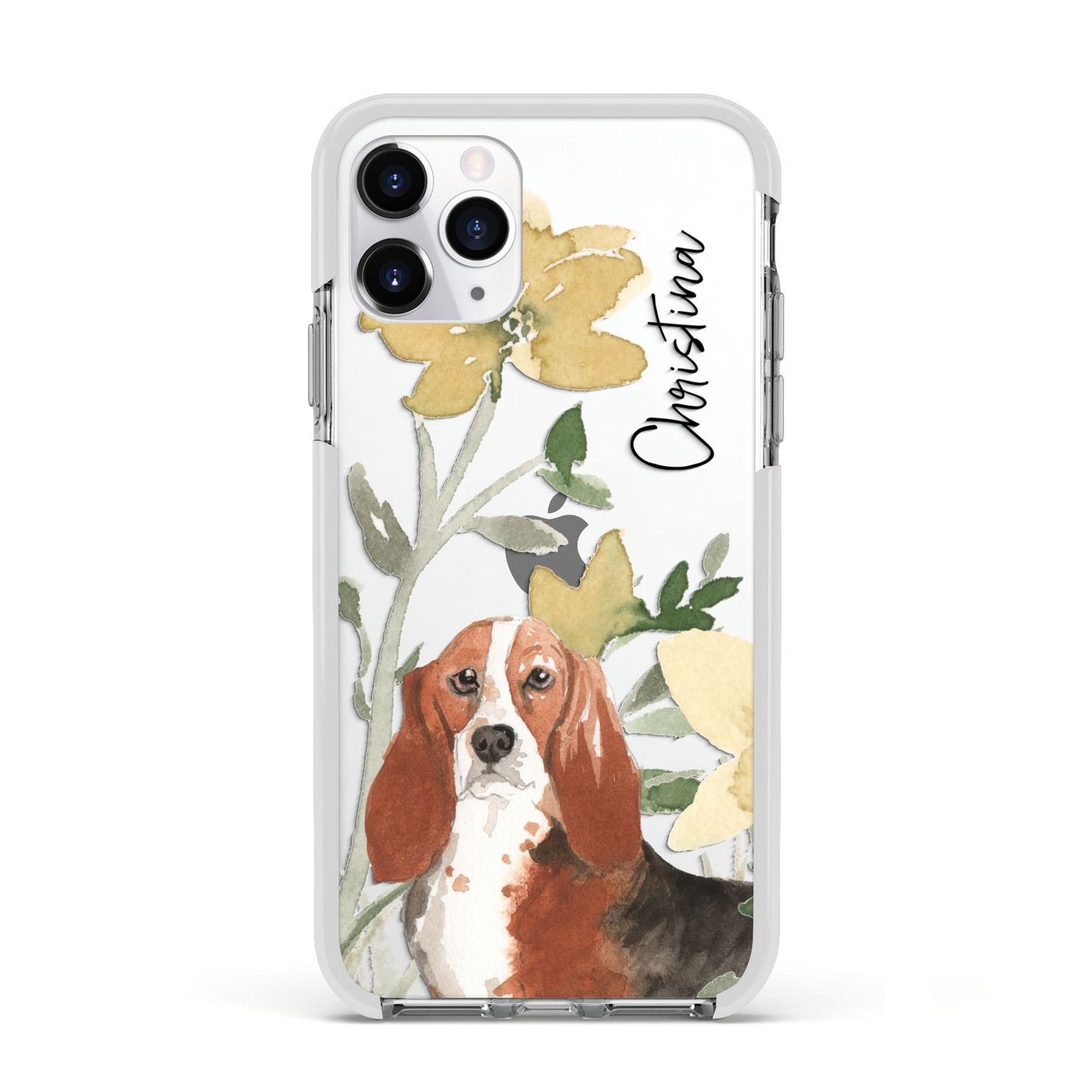 Personalised Basset Hound Dog Apple iPhone 11 Pro in Silver with White Impact Case