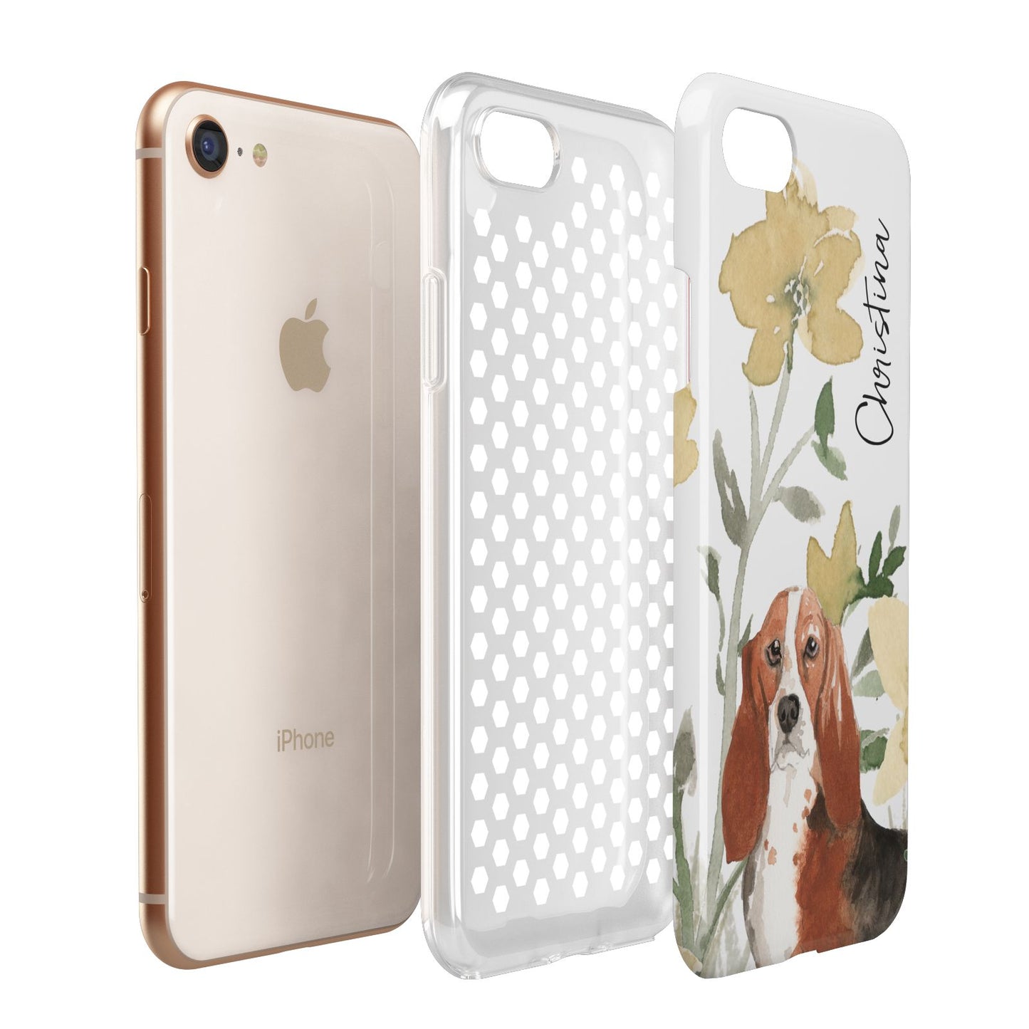 Personalised Basset Hound Dog Apple iPhone 7 8 3D Tough Case Expanded View
