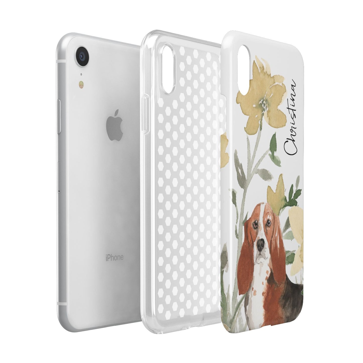 Personalised Basset Hound Dog Apple iPhone XR White 3D Tough Case Expanded view