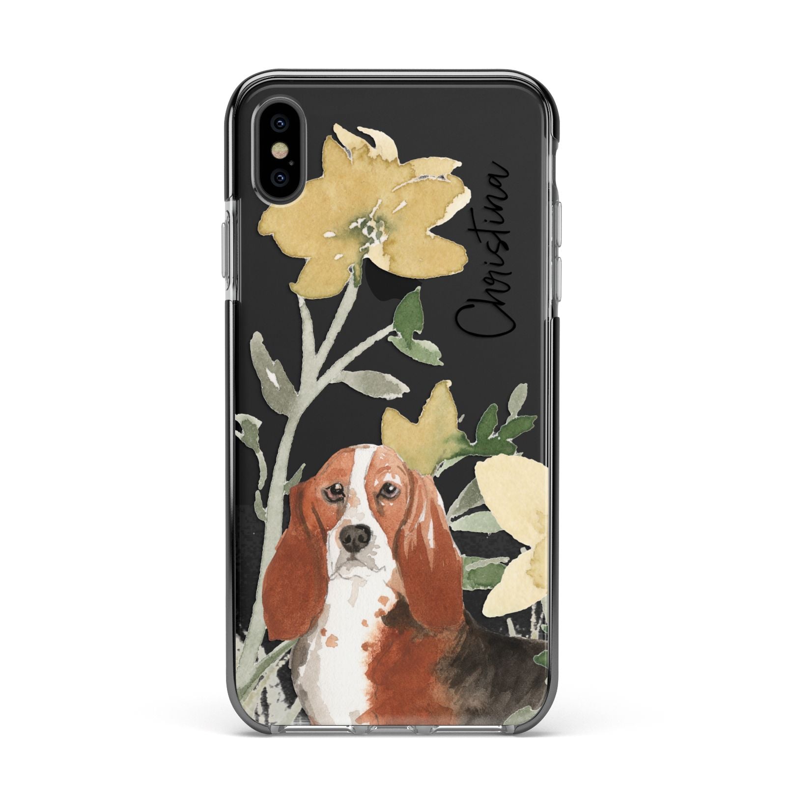 Personalised Basset Hound Dog Apple iPhone Xs Max Impact Case Black Edge on Black Phone