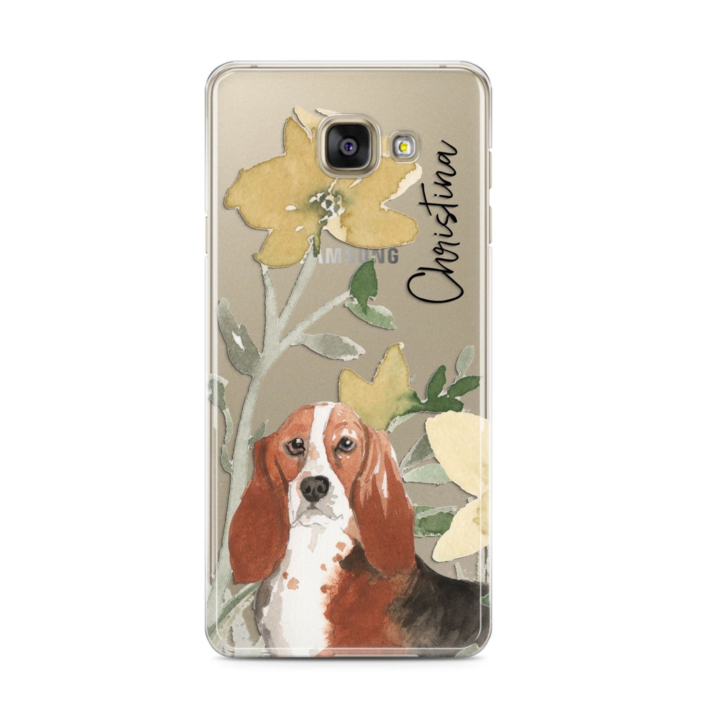 Personalised Basset Hound Dog Samsung Galaxy A3 2016 Case on gold phone