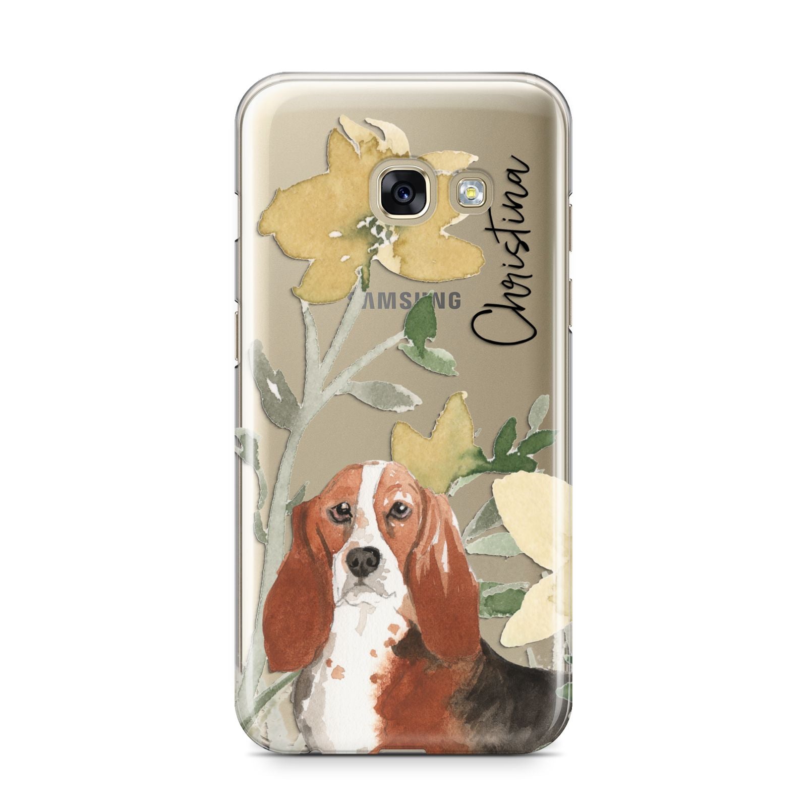 Personalised Basset Hound Dog Samsung Galaxy A3 2017 Case on gold phone