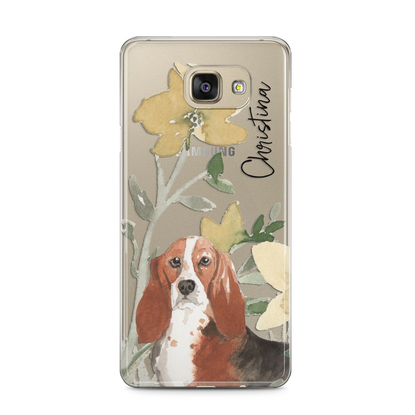 Personalised Basset Hound Dog Samsung Galaxy A5 2016 Case on gold phone