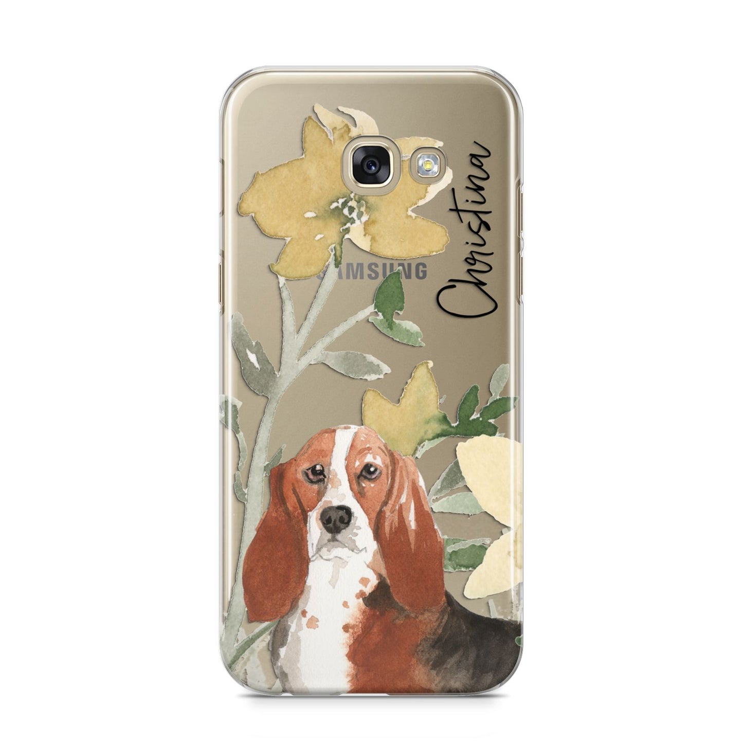 Personalised Basset Hound Dog Samsung Galaxy A5 2017 Case on gold phone