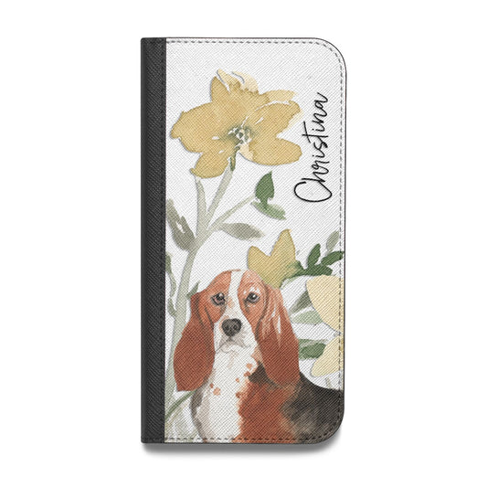 Personalised Basset Hound Dog Vegan Leather Flip iPhone Case