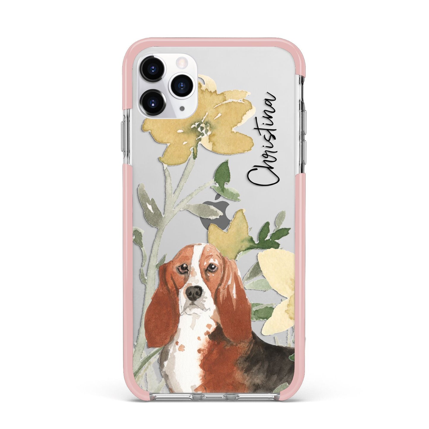 Personalised Basset Hound Dog iPhone 11 Pro Max Impact Pink Edge Case