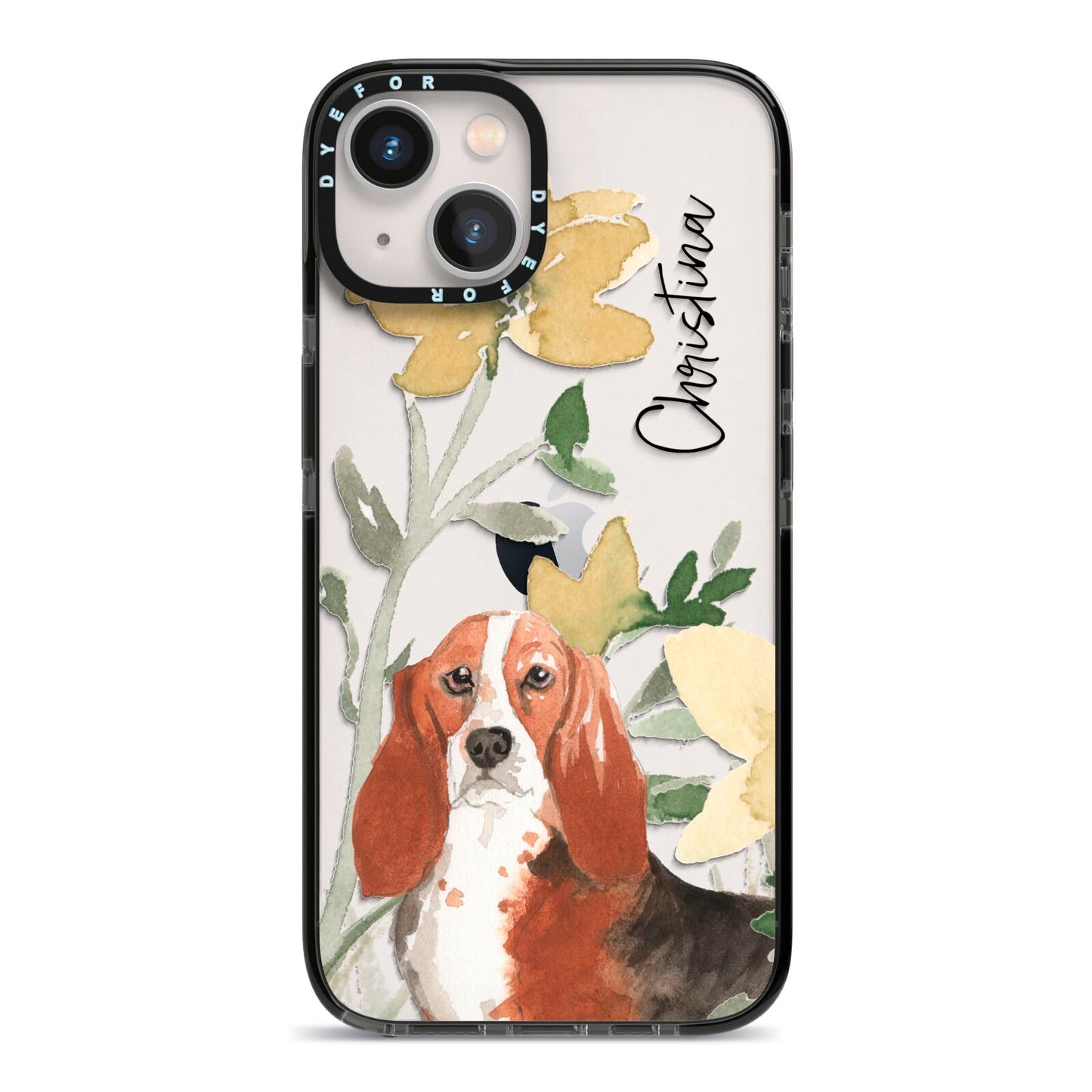 Personalised Basset Hound Dog iPhone 13 Black Impact Case on Silver phone