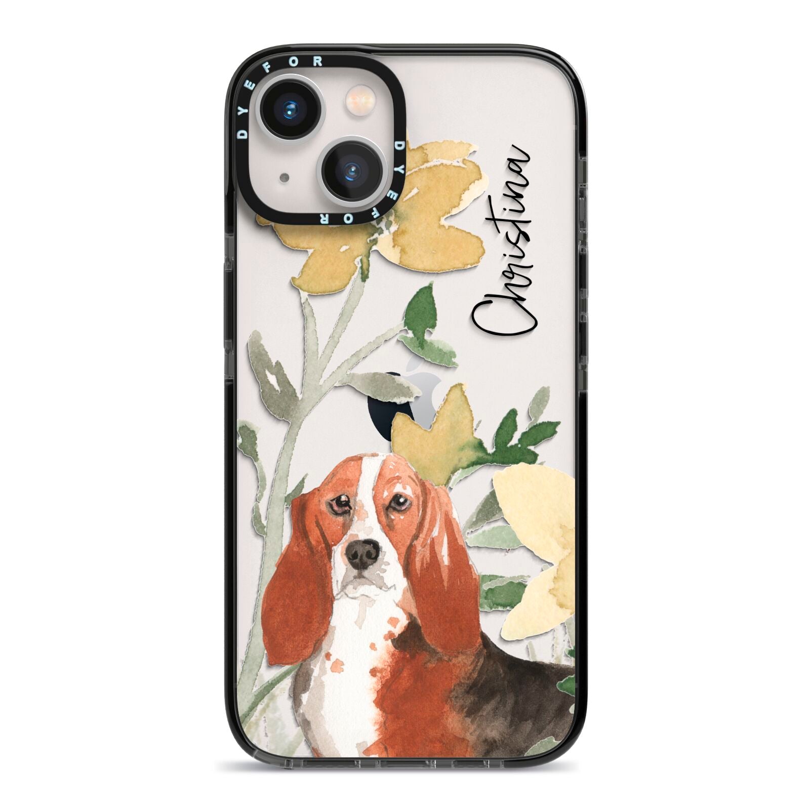 Personalised Basset Hound Dog iPhone 13 Black Impact Case on Silver phone